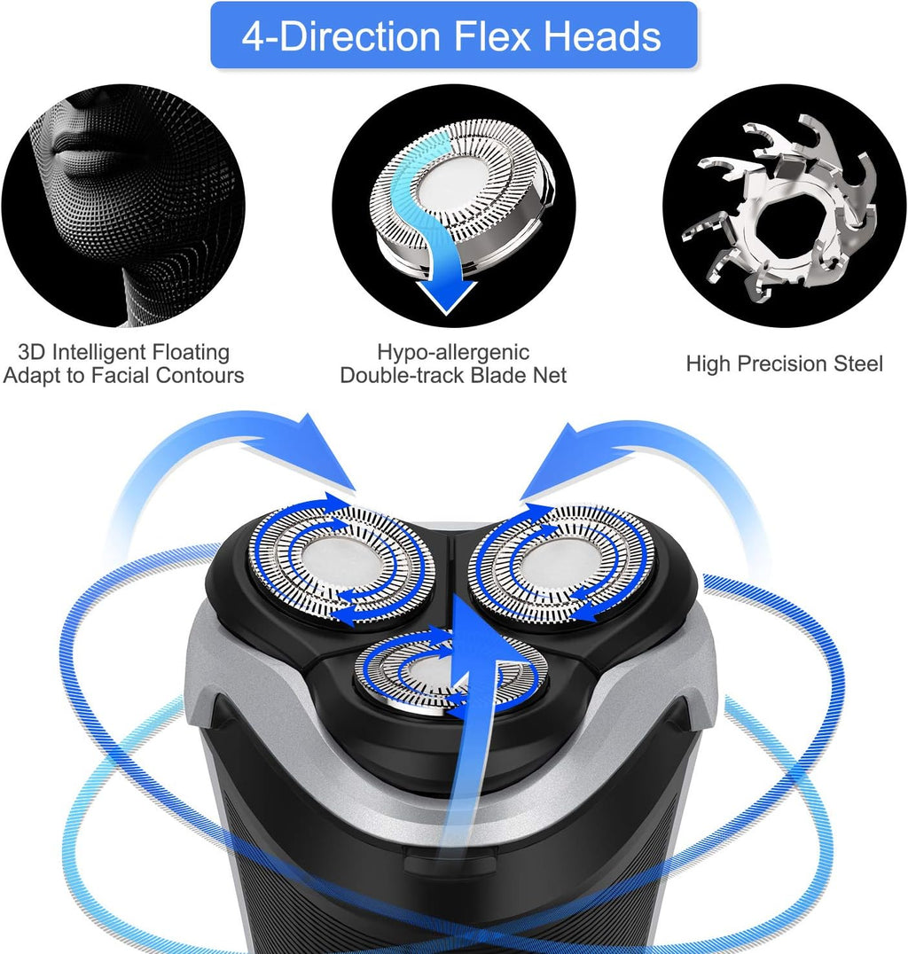 Men's Electric Shaver - FOCOTOS Corded and Cordless Rechargeable 3D Rotary Shaver Razor for Men with Pop-up Sideburn Trimmer Wet and Dry, IPX7 Waterproof, Plug & Play