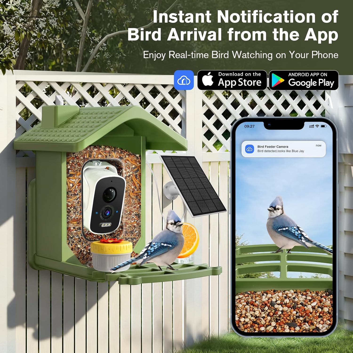 FOCOTOS Smart Bird Feeder with Camera Solar Powered, AI Birds Species Identification, 2.5K HD Video Bird House with Camera for Outside, Weatherproof Design Ideal Gifts for Christmas, Bird Lovers, Green