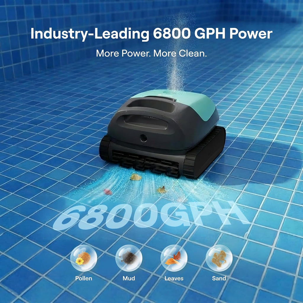 (2026 Upgrade) FOCOTOS Sora 10 Cordless Pool Vacuum Robot for Inground & Above Ground Pools, 6800 GPH Suction, Floor/Wall/Waterline/Shallow Area Cleaning, Waterline Parking, Cyan Green