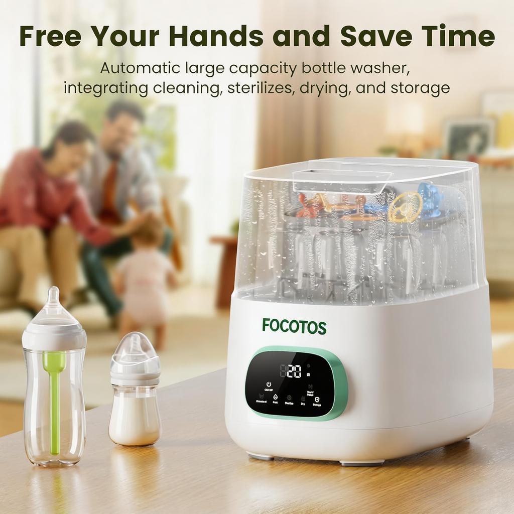 FOCOTOS Upgraded Bottle Washer Pro, All-in-One Baby Bottle Washer and Sterilizer & Dryer, Cleaning Machine for Bottles, Pump Parts & Baby Essentials, Replaces Hand Washing, Mothers Day Gifts for Women