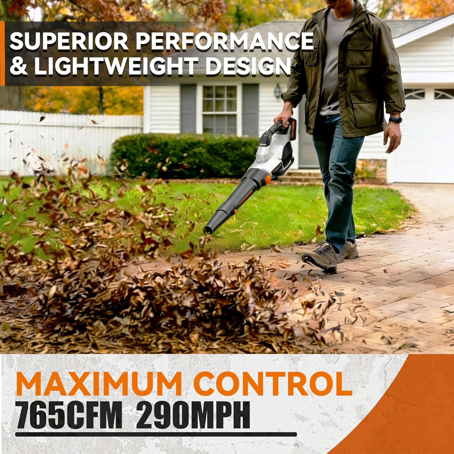 FOCOTOS Leaf Blower Cordless, 765CFM Electric Leaf Blowers with 2 x 7.8Ah Batteries and Dual Rapid Charger, 3- Speed & Turbo Mode, with LED lighting, 1 x Shoulder Strap, Blowers for Lawn Care - SL9501
