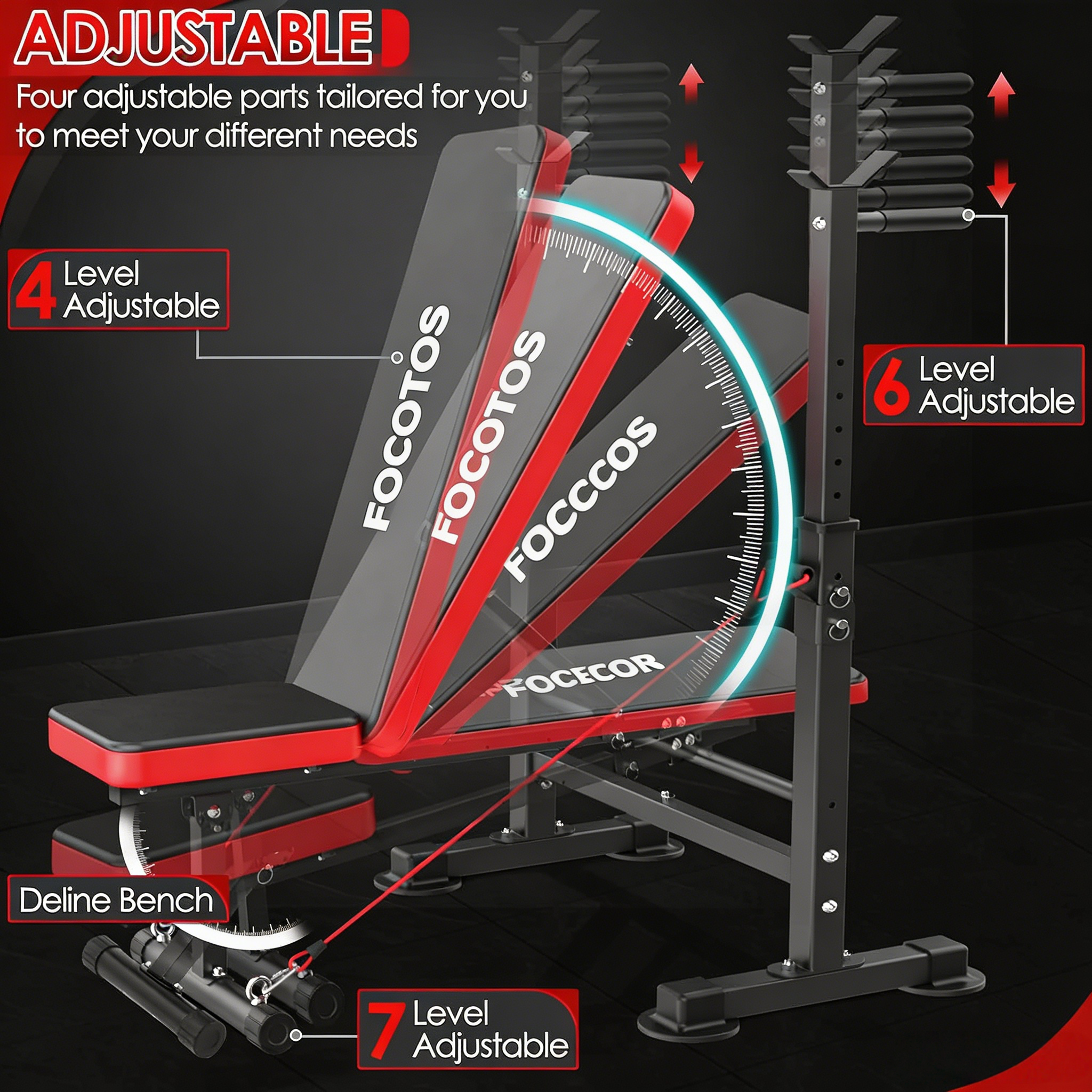 FOCOTOS 900LBS All in One Weight Bench Set with Squat Rack Adjustable Workout Bench with Leg Developer Preacher Curl Rack Fitness Strength Training Bench for Home Gym