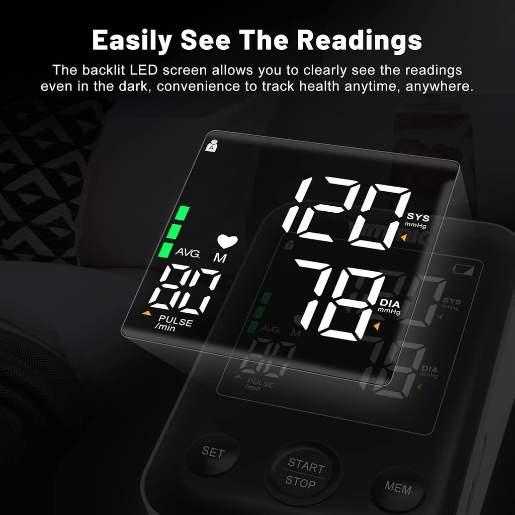 Blood Pressure Monitor Large Cuff, FOCOTOS Upper Arm Blood Pressure Machines for Home Use Accurate BP Cuff LED Backlight Display Heart Rate Detection 2x120 Records, Cuff 22-40cm