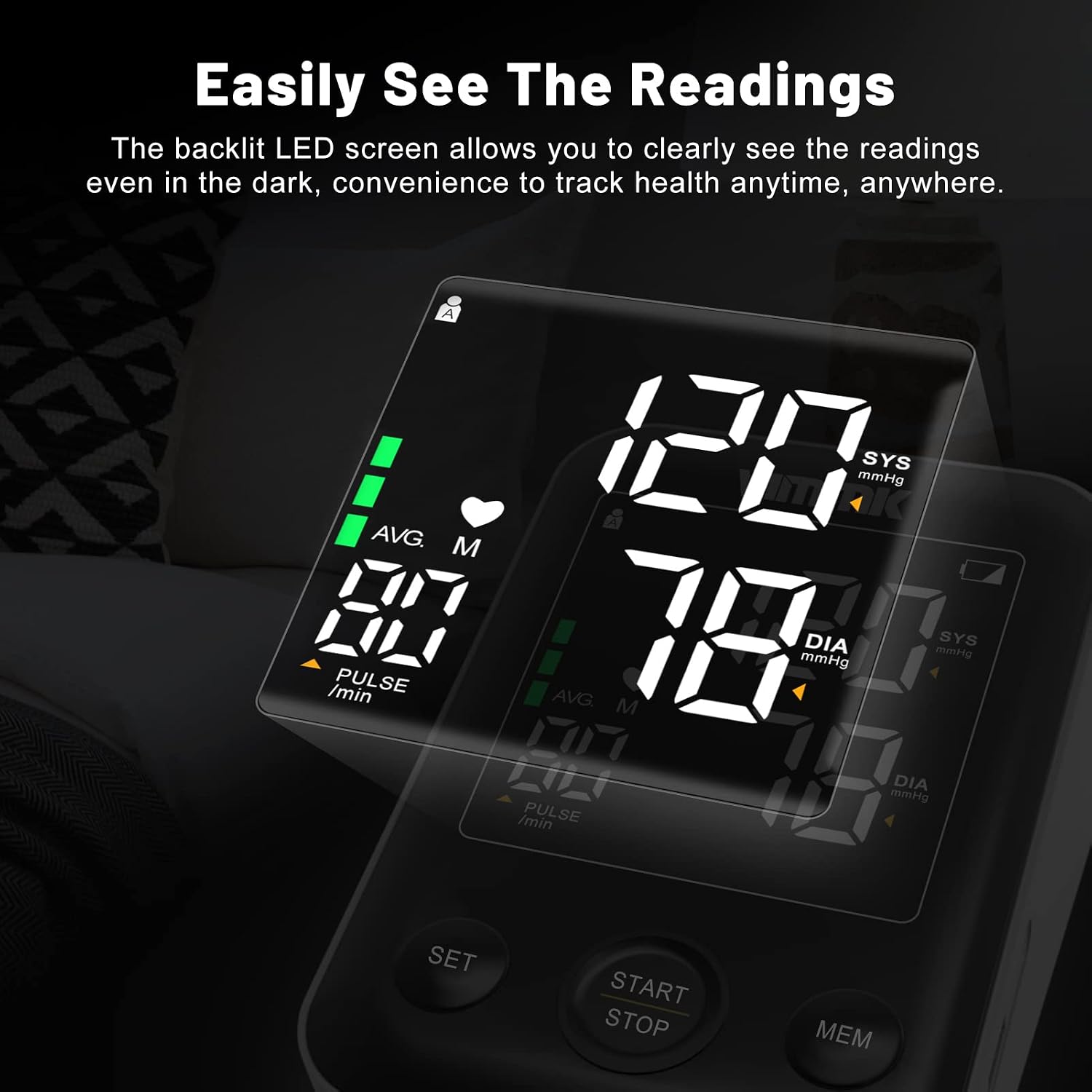Blood Pressure Monitor Large Cuff, FOCOTOS Upper Arm Blood Pressure Machines for Home Use Accurate BP Cuff LED Backlight Display Heart Rate Detection 2x120 Records, Cuff 22-40cm