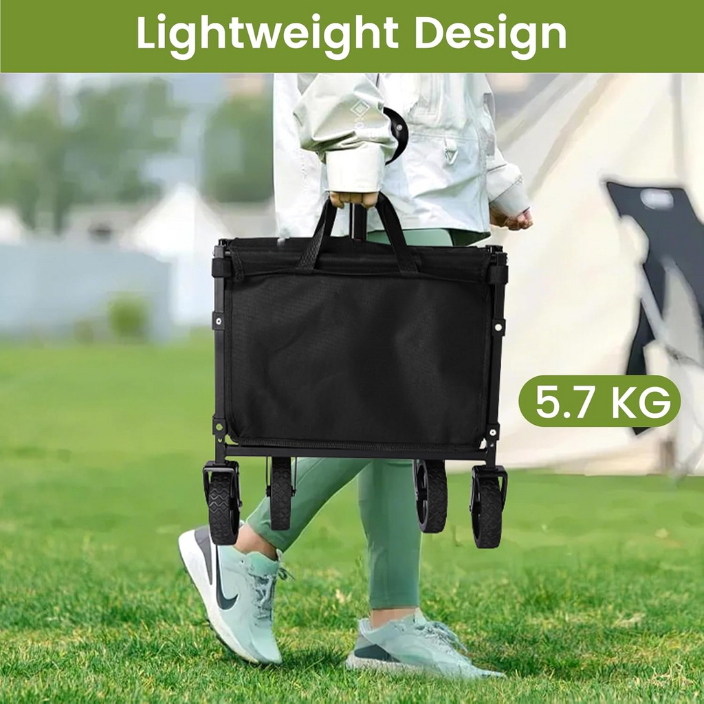 FOCOTOS Collapsible Wagon with Wheels, 220 lbs Wagons Carts Foldable Wagon Cart with Flexible Handle, Lightweight Portable Folding Utility Grocery Shopping Cart for Grocery Sports Garden Camping