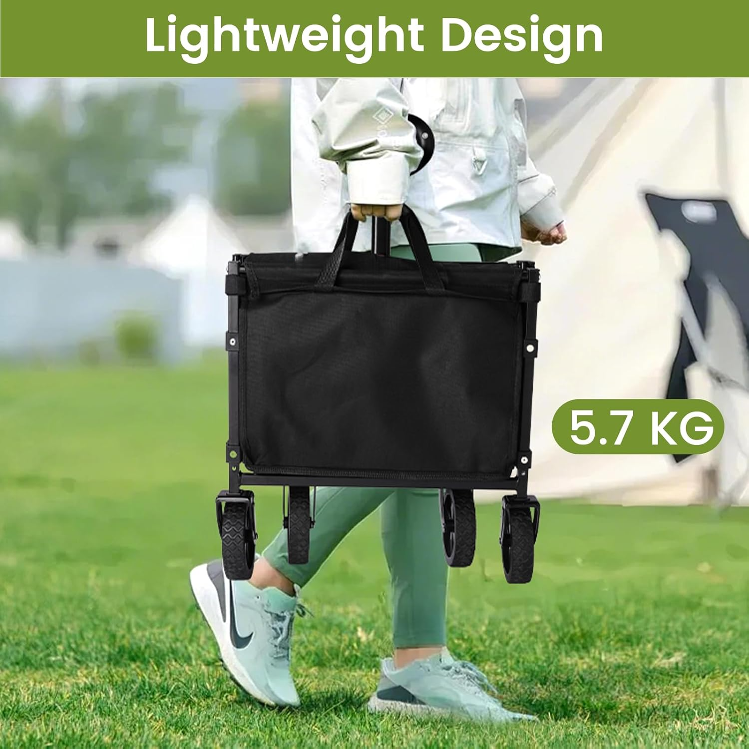 FOCOTOS Collapsible Wagon with Wheels, 220 lbs Wagons Carts Foldable Wagon Cart with Flexible Handle, Lightweight Portable Folding Utility Grocery Shopping Cart for Grocery Sports Garden Camping