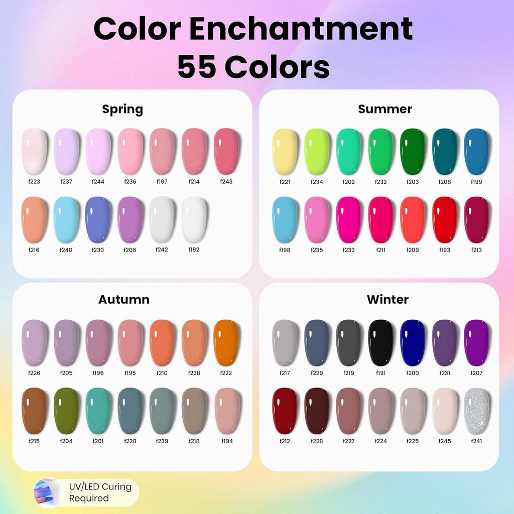 Antyman Beetles Gel Nail Polish Kit with U V Light - 80Pcs 55 Colors Gel Nail Kit | Color Enchantment with Everything Base Top Coat Beginner Starter at Home Nails Kit Manicure DIY Salon Tools Gifts for Women