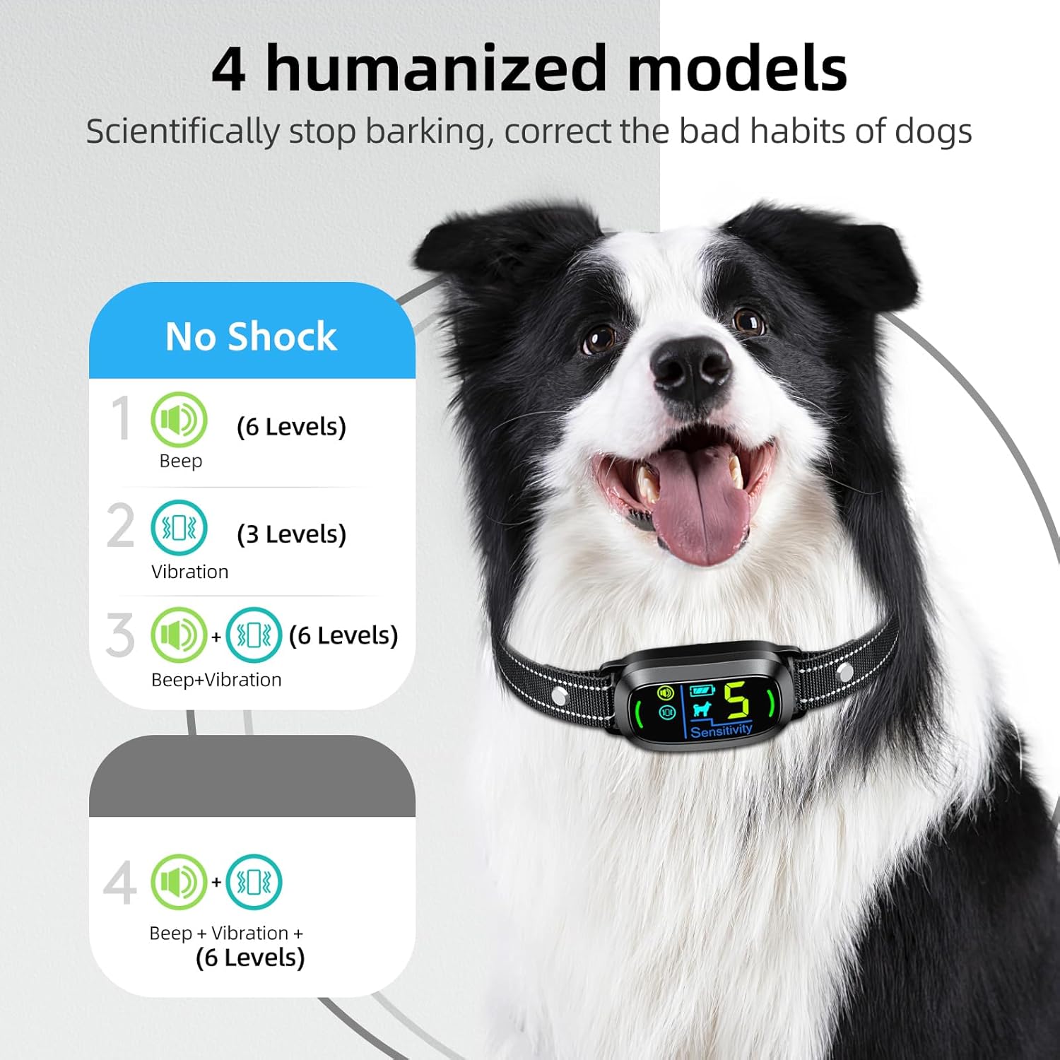 Antyman Dog Bark Collar, Rechargeable Smart Collar, Anti Barking Training Collar with 5 Adjustable Sensitivity Beep Vibration, Bark Collar for Large Medium Small Dogs (Black)