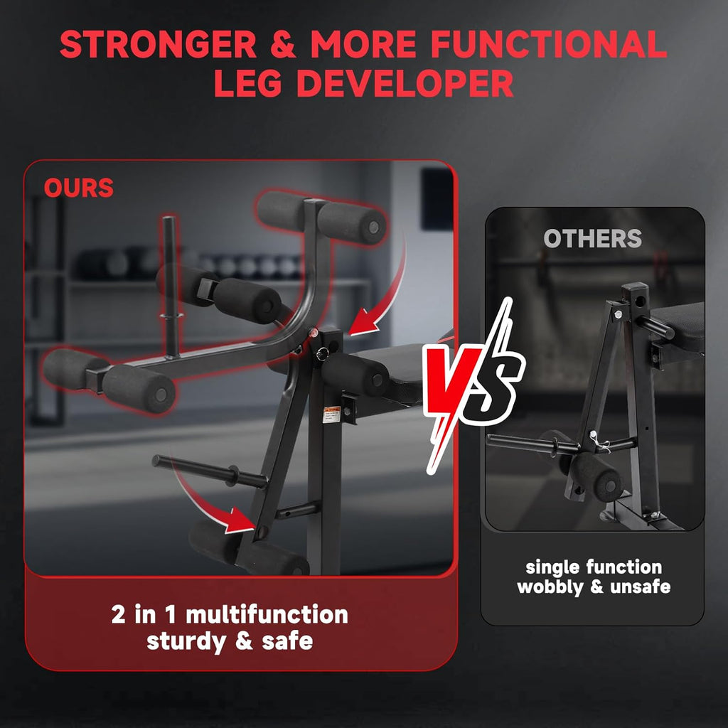 FOCOTOS 1500LBS / 750LBS 8 in 1 Weight Bench with Leg Extension and Squat Rack, Adjustable Flat Incline Decline Bench Press for Full Body Workout（US Stock）