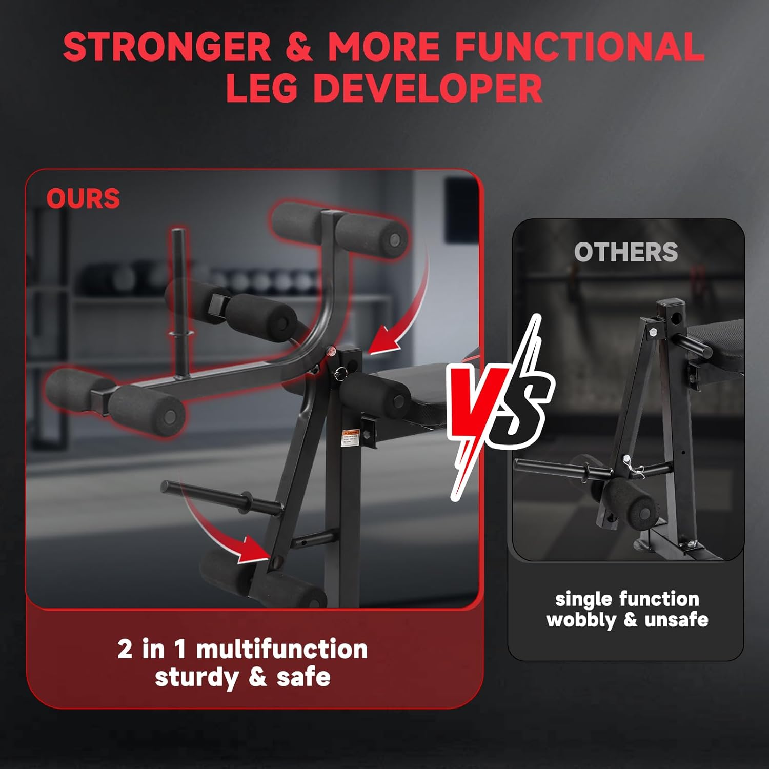 FOCOTOS 1500LBS / 750LBS 8 in 1 Weight Bench with Leg Extension and Squat Rack, Adjustable Flat Incline Decline Bench Press for Full Body Workout（US Stock）