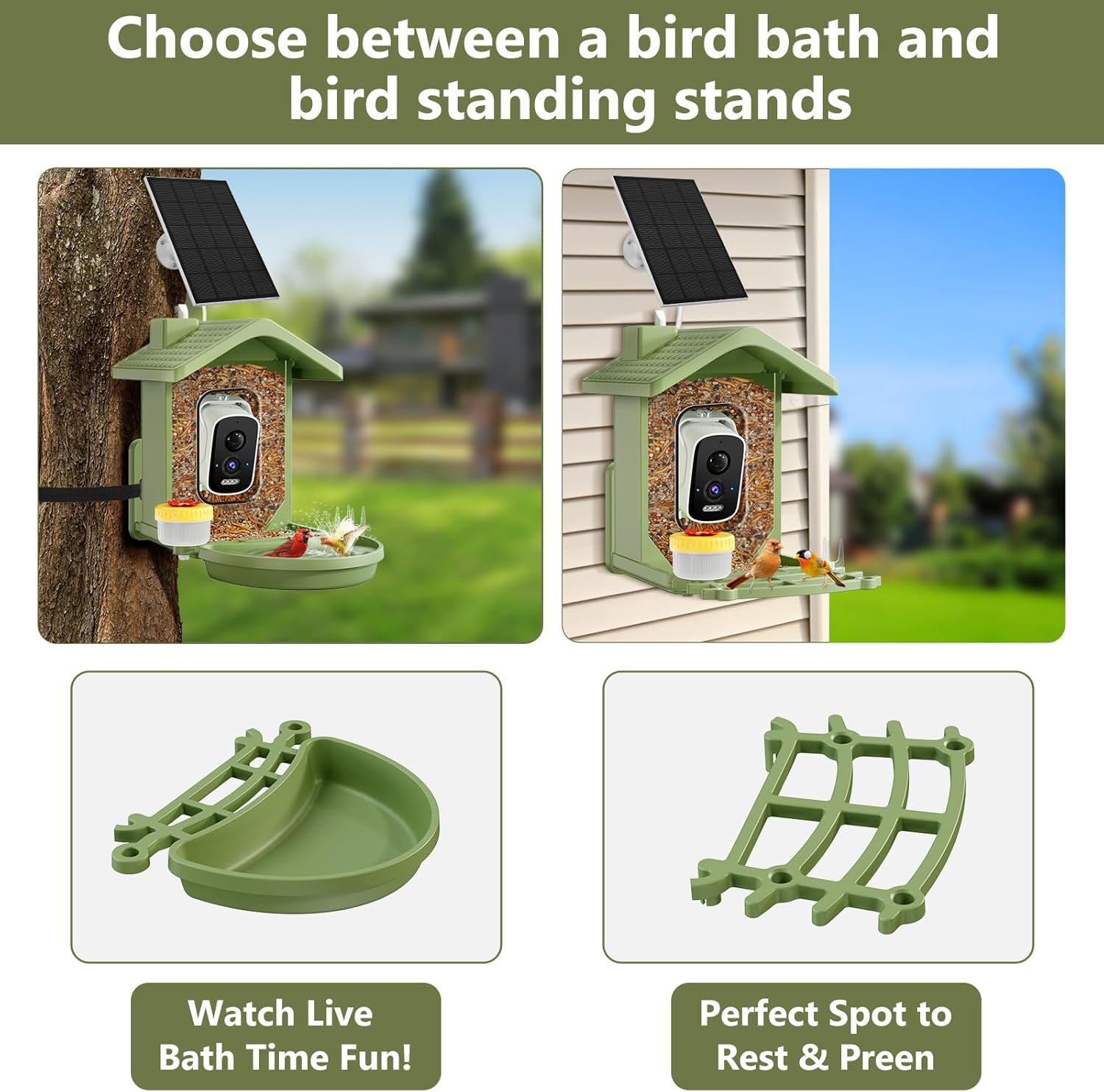 FOCOTOS Smart Bird Feeder with Camera Solar Powered, AI Birds Species Identification, 2.5K HD Video Bird House with Camera for Outside, Weatherproof Design Ideal Gifts for Christmas, Bird Lovers, Green