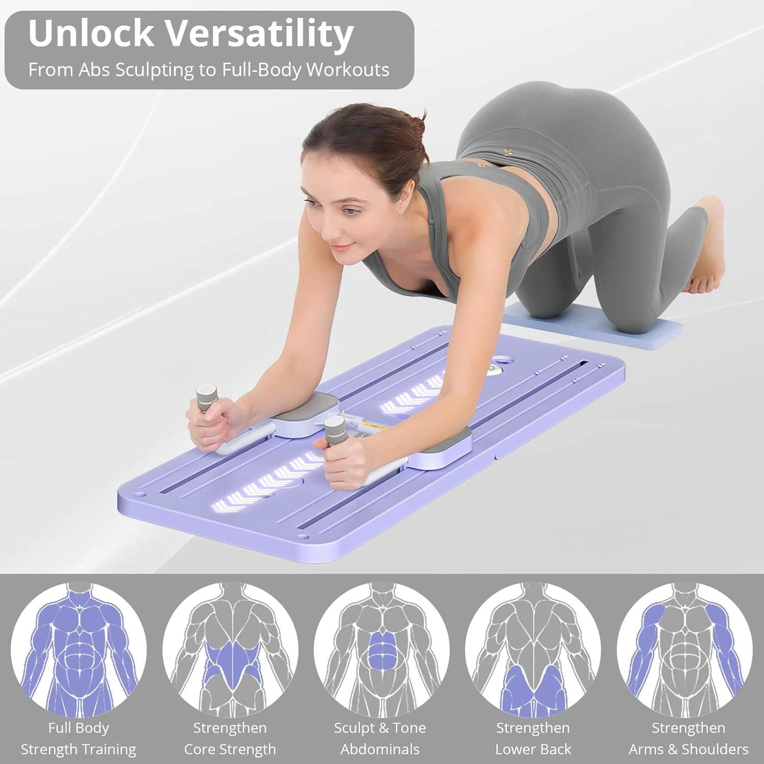 FOCOTOS Pilates Board - Pilates Reformer Set, Multi-Purpose Foldable Pilates Reformer Board for Home, 5 in 1 Pilates Sliding Board
