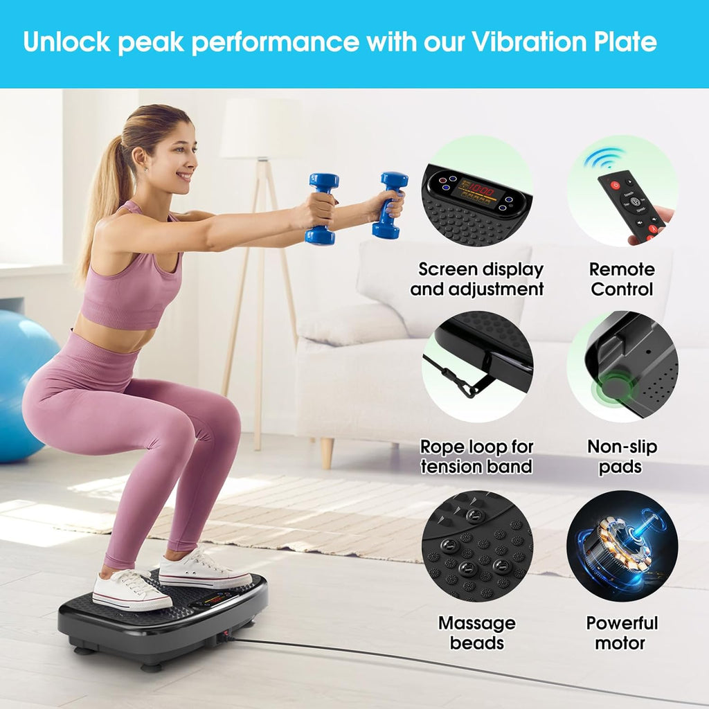 FOCOTOS Waver Vibration Plate Exercise Machine for Lymphatic Drainage Weight Loss,120 Speed Levels Vibrating Platform with Resistance Bands,Full-Body Workout Equipment for Muscle Activation