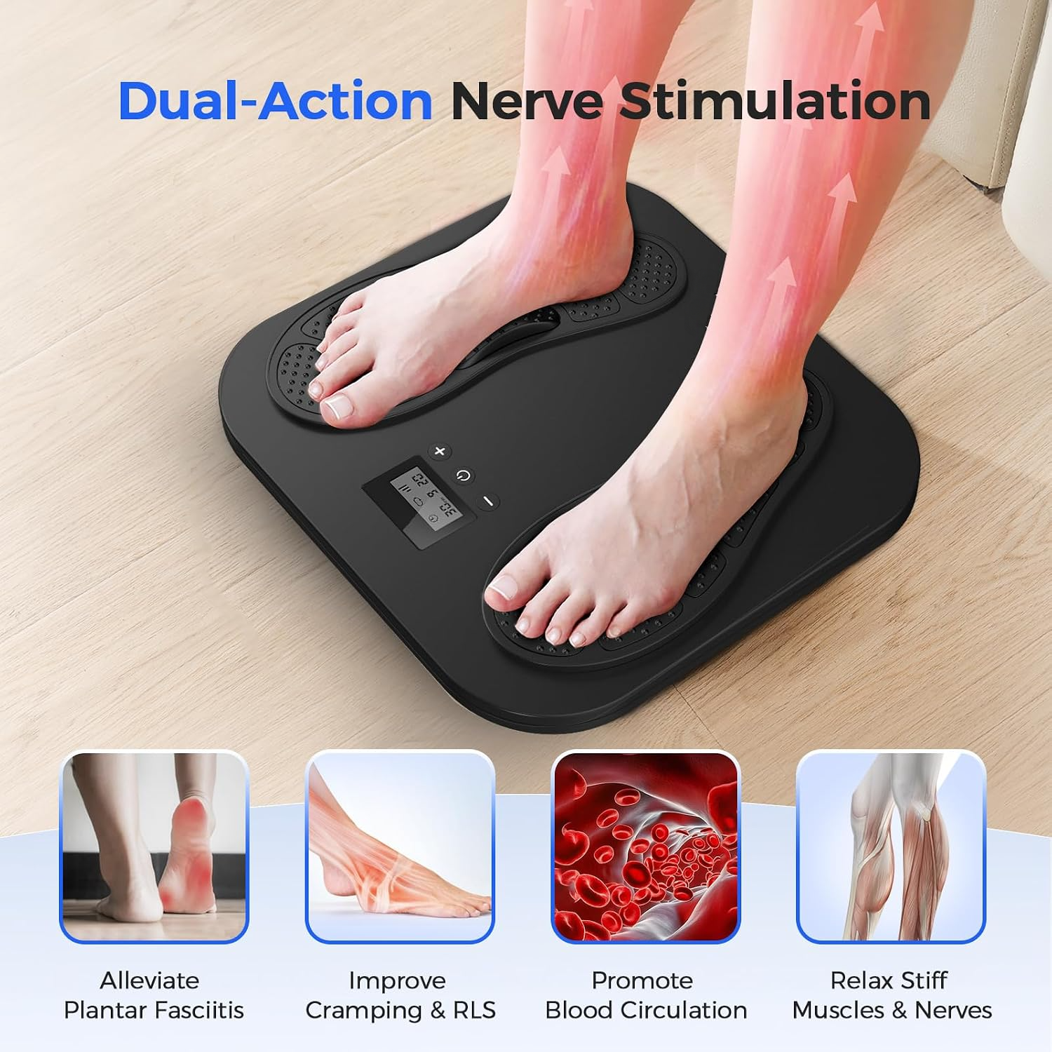 Antyman EMS Foot Massager for Neuropathy, Plantar Fasciitis and Pain Relief | Rechargeable TENS Foot Stimulator with 10 Modes 20 Intensities, 2 TENS Unit Muscle Circulation Stimulator ,Gifts for Mom Dad