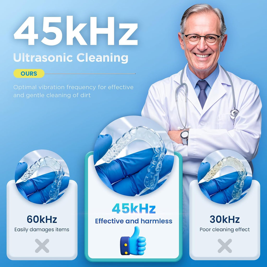 Antyman Dental Ultrasonic Retainer Cleaner Machine: 45kHz Dental Cleaning Pod with Digital Timer & 200ML, Cleaning for Dentures, Mouth Guards, Aligners, Night Guards, Braces, Toothbrush Heads & Jewelry, White