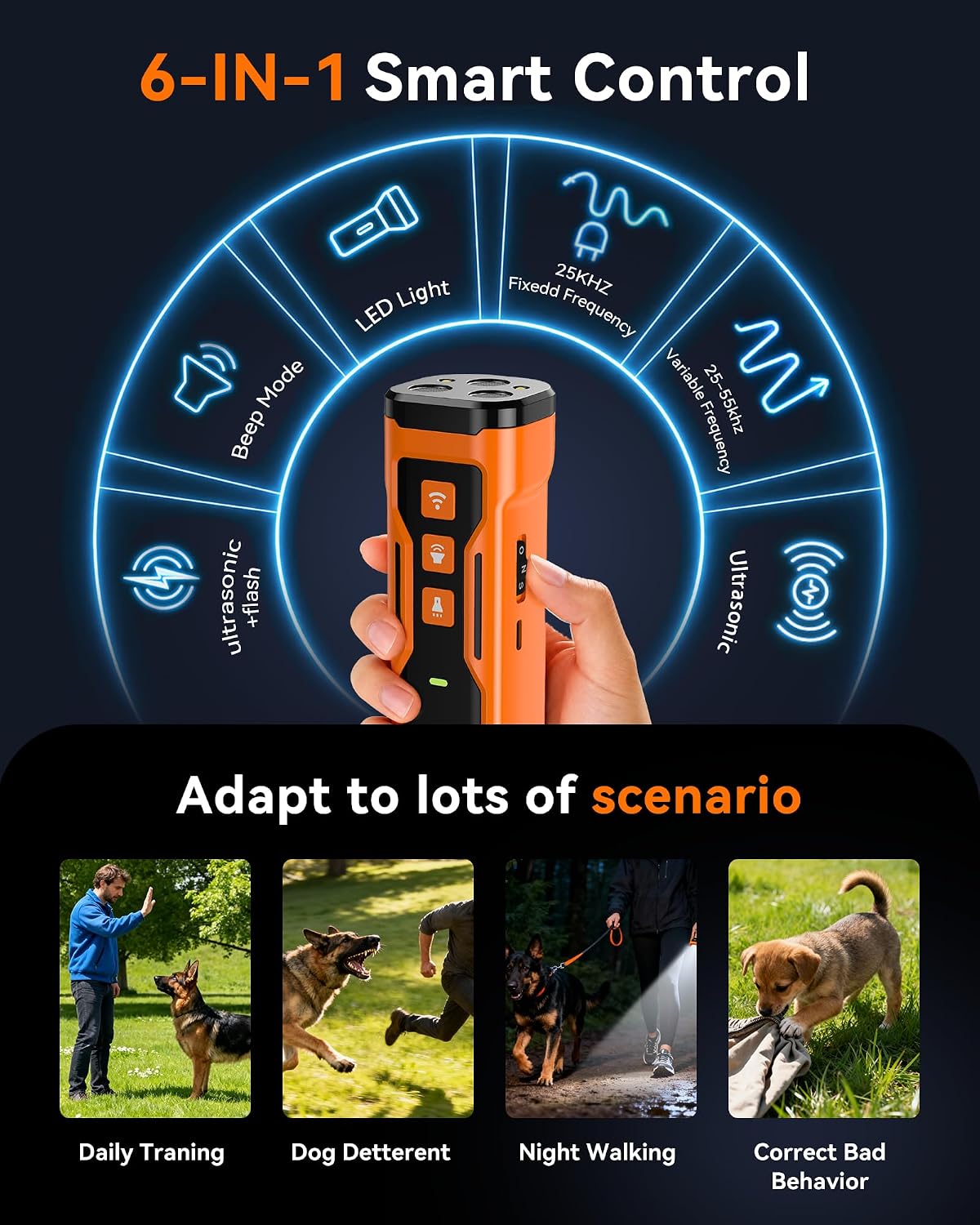 Antyman Dog Bark Deterrent Devices, 6 Modes 3X Ultrasonic Anti Barking Device for Dogs, 33 FT Range Barks No More Indoors Neighbor Outdoors with Flashlight,Dog Training Device
