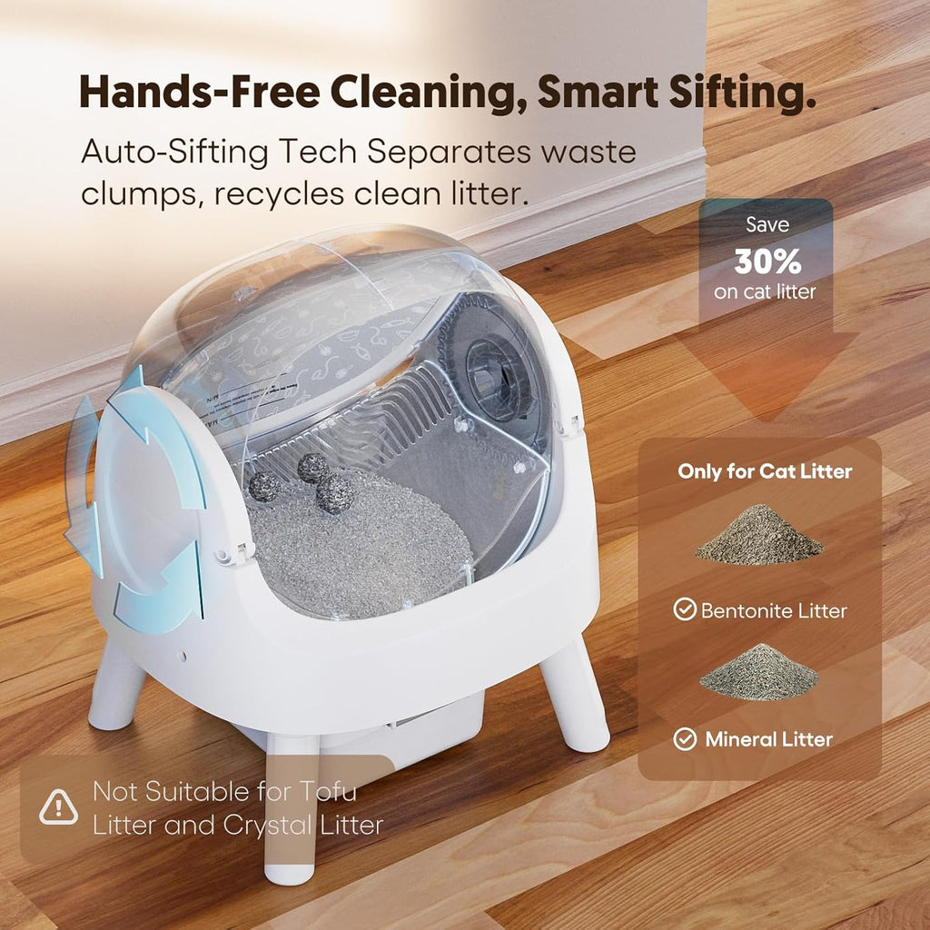 FOCOTOS Self Cleaning Cat Litter Box, Automatic Litter Box for Multiple Cats, Integrated Safety Protection with Open-Top Design