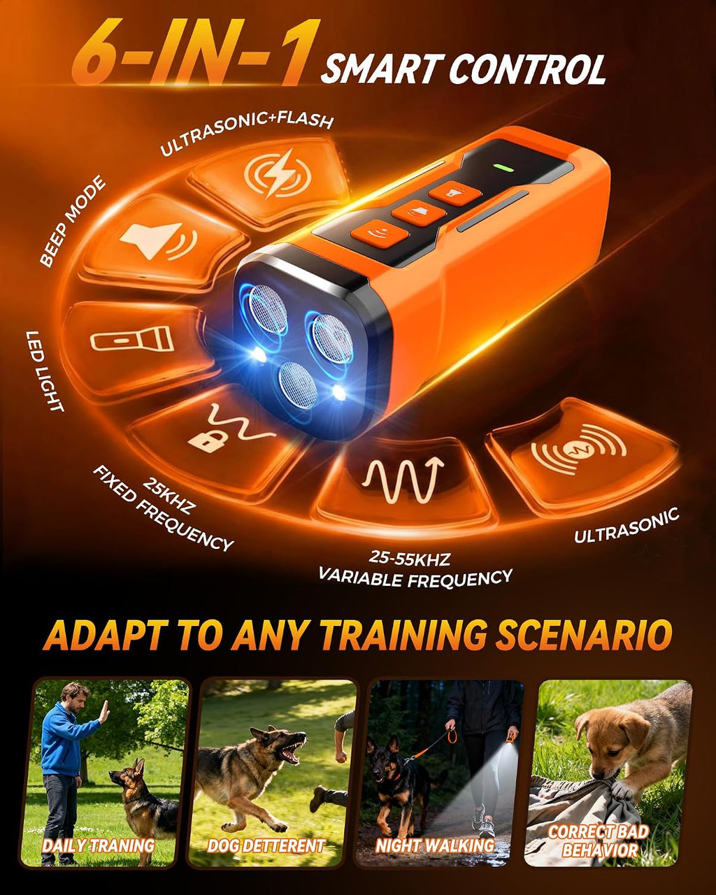 Antyman Dog Bark Deterrent Devices, 3X Ultrasonic Anti Barking Device for Dogs, | 6 Modes Stop Neighbors Dog Barks No More Bark Control, Indoors Outdoors with Flashlight, Safe & Humane Training Tool