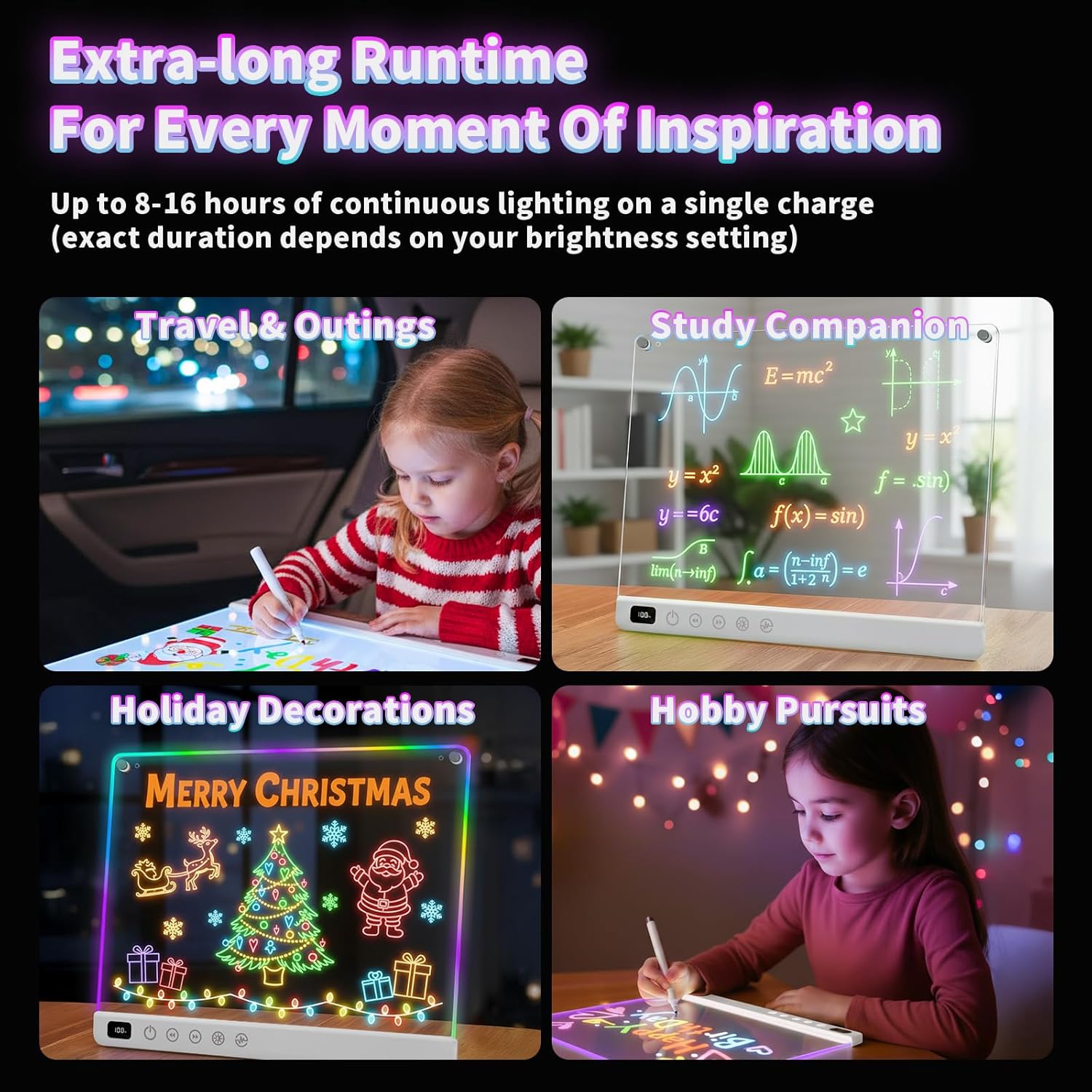 FOCOTOS Led Drawing Board with 13 Light Effects, 16" Rechargeable Glow Doodle LED Note Board with Colors, Neon Light Up Drawing Tablet Gifts for Kids for Easter Birthday Christmas Gift Ideas