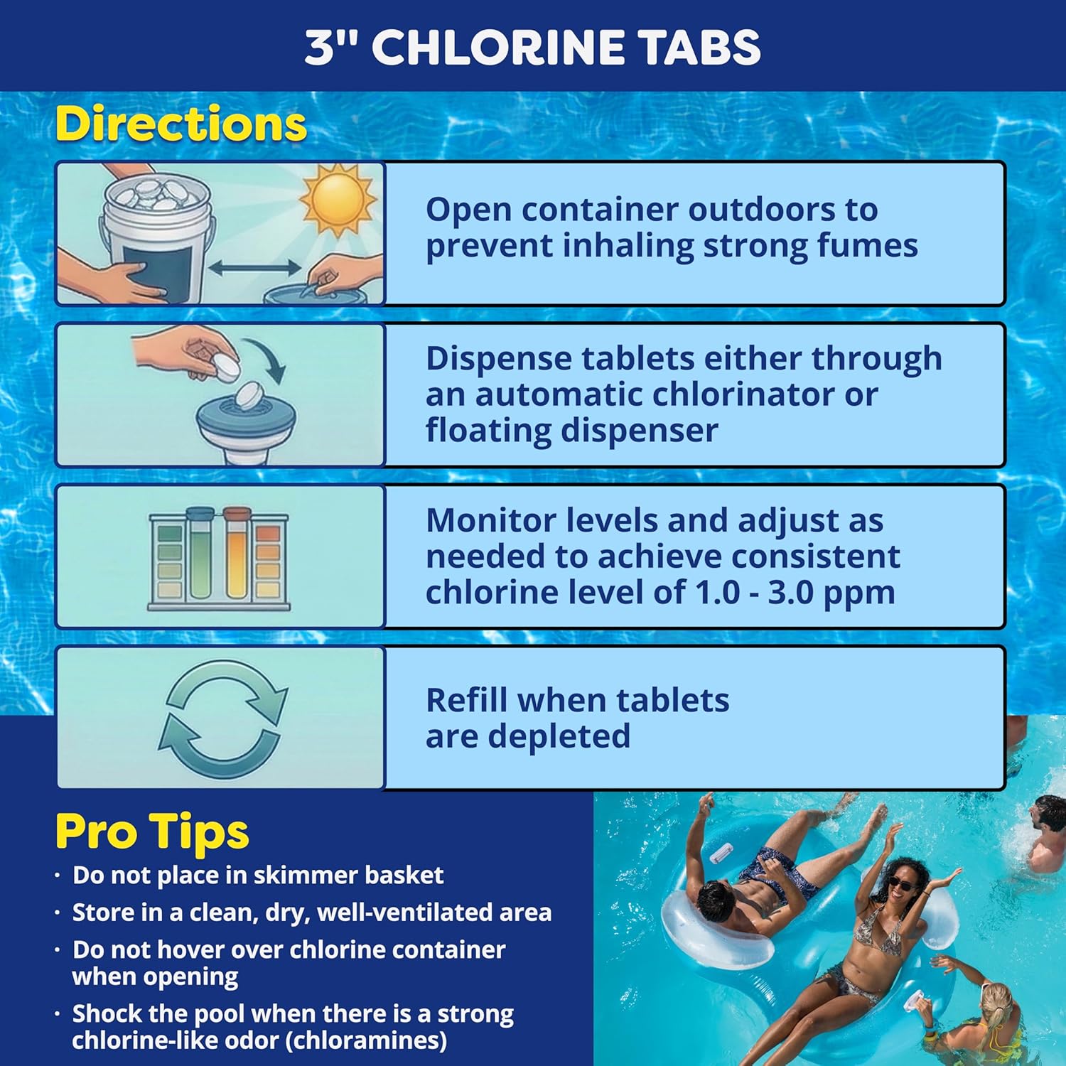 FOCOTOS 3 Inch Stabilized Chlorine Tablets for Sanitizing Swimming Pools - Individually Wrapped, Slow Dissolving - 90% Available Chlorine - Tri-Chlor - 5 Pounds
