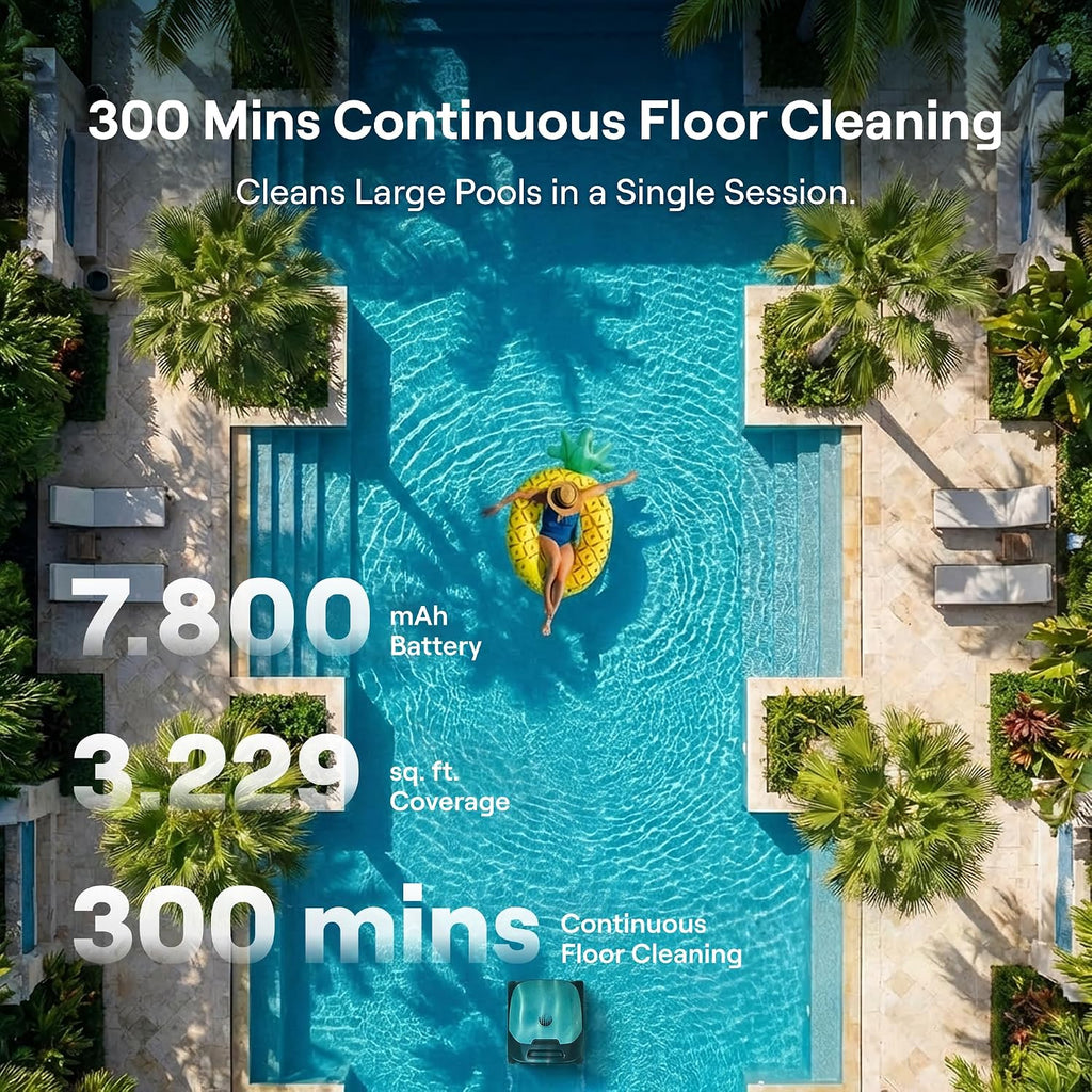 (2026 Upgrade) FOCOTOS Sora 10 Cordless Pool Vacuum Robot for Inground & Above Ground Pools, 6800 GPH Suction, Floor/Wall/Waterline/Shallow Area Cleaning, Waterline Parking, Cyan Green