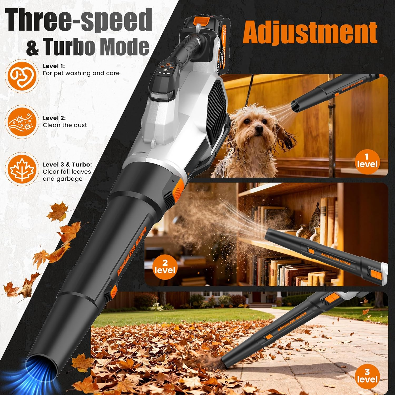 FOCOTOS Leaf Blower Cordless, 765CFM Electric Leaf Blowers with 2 x 7.8Ah Batteries and Dual Rapid Charger, 3- Speed & Turbo Mode, with LED lighting, 1 x Shoulder Strap, Blowers for Lawn Care - SL9501