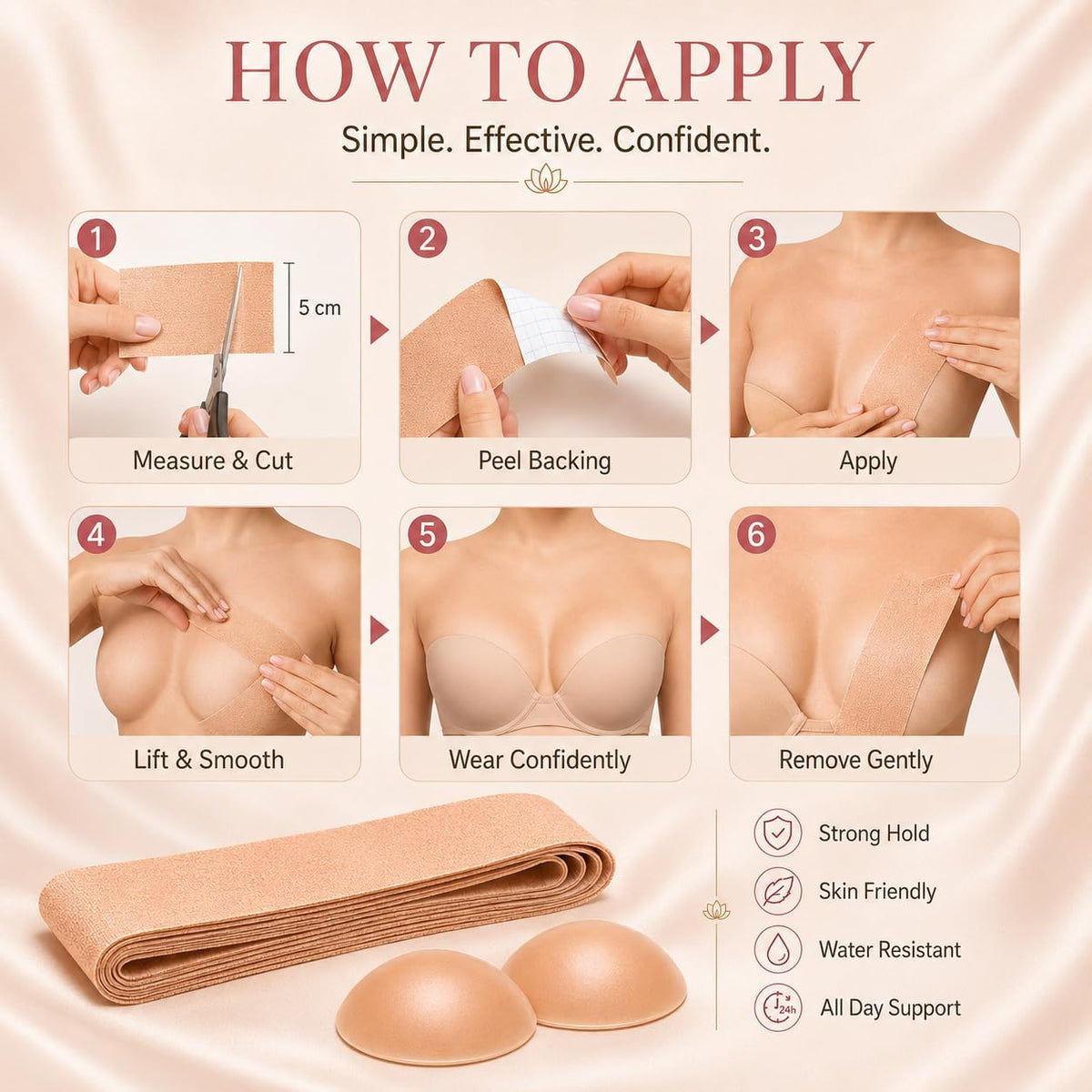 Antyman Boob Tape, Bob Tape for Large Breasts, Self-Adhesive Strapless Boobtapes with 2 Pcs Nipple Covers, 5M Stretchable Longer Roll, Perfect to Stick on Bra, Kinesiology Tape