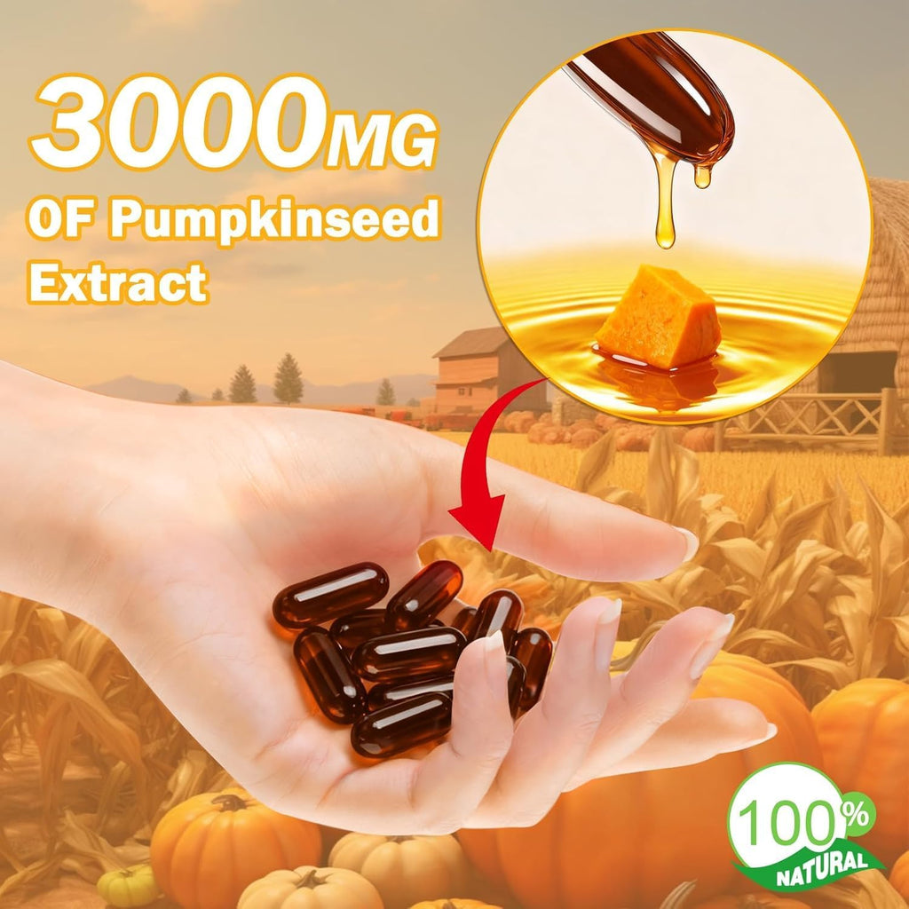 FOCOTOS Pumpkin Seed Oil, Pumpkin Seed Oil Capsules with Saw Palmetto| for Hair Growth - Non-GMO - 180 Softgels | 3000mg Cold Pressed white