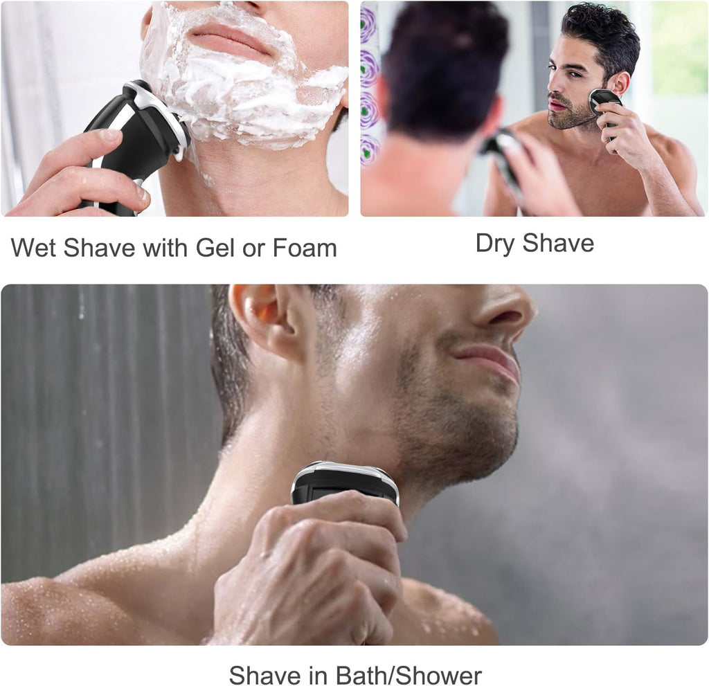 Men's Electric Shaver - FOCOTOS Corded and Cordless Rechargeable 3D Rotary Shaver Razor for Men with Pop-up Sideburn Trimmer Wet and Dry, IPX7 Waterproof, Plug & Play