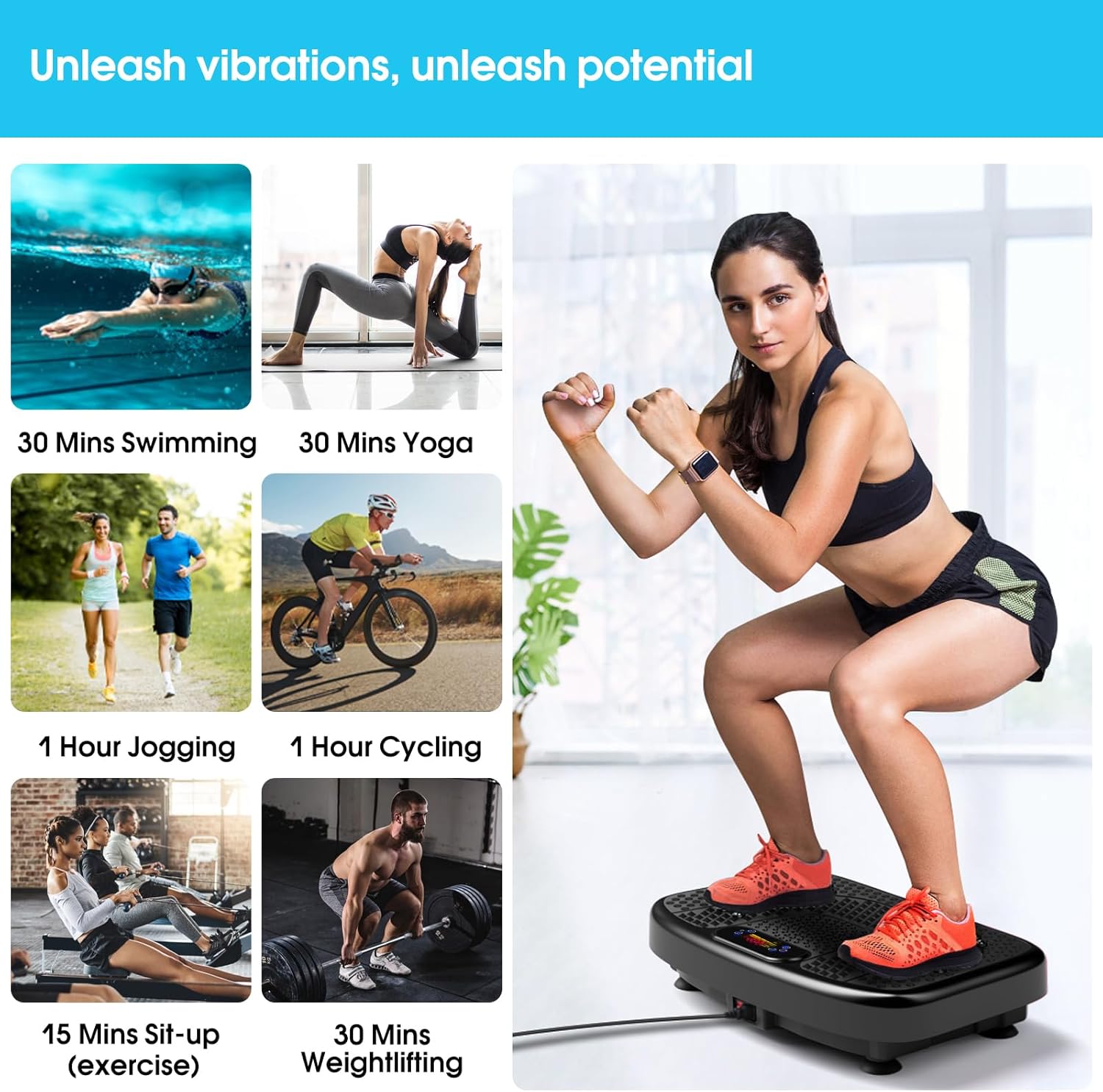 FOCOTOS Waver Vibration Plate Exercise Machine for Lymphatic Drainage Weight Loss,120 Speed Levels Vibrating Platform with Resistance Bands,Full-Body Workout Equipment for Muscle Activation