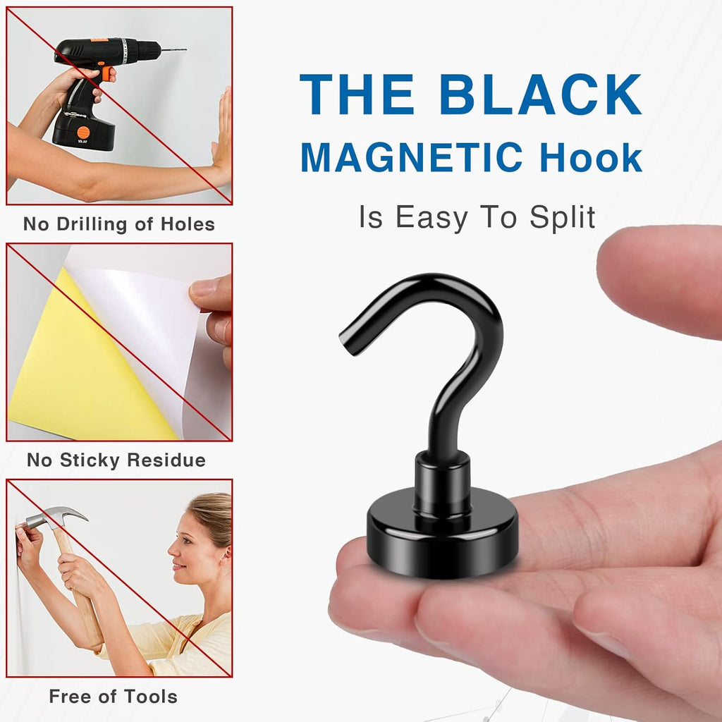 FOCOTOS Magnetic Hooks, 12 Pack 30lbs+ Magnet Hook 2026 Cruise Cabin Ship Essentials Heavy Duty Strong Magnets Refrigerator Fridge Hanging for Classroom Beach Vacation Kitchen Grills (Black)