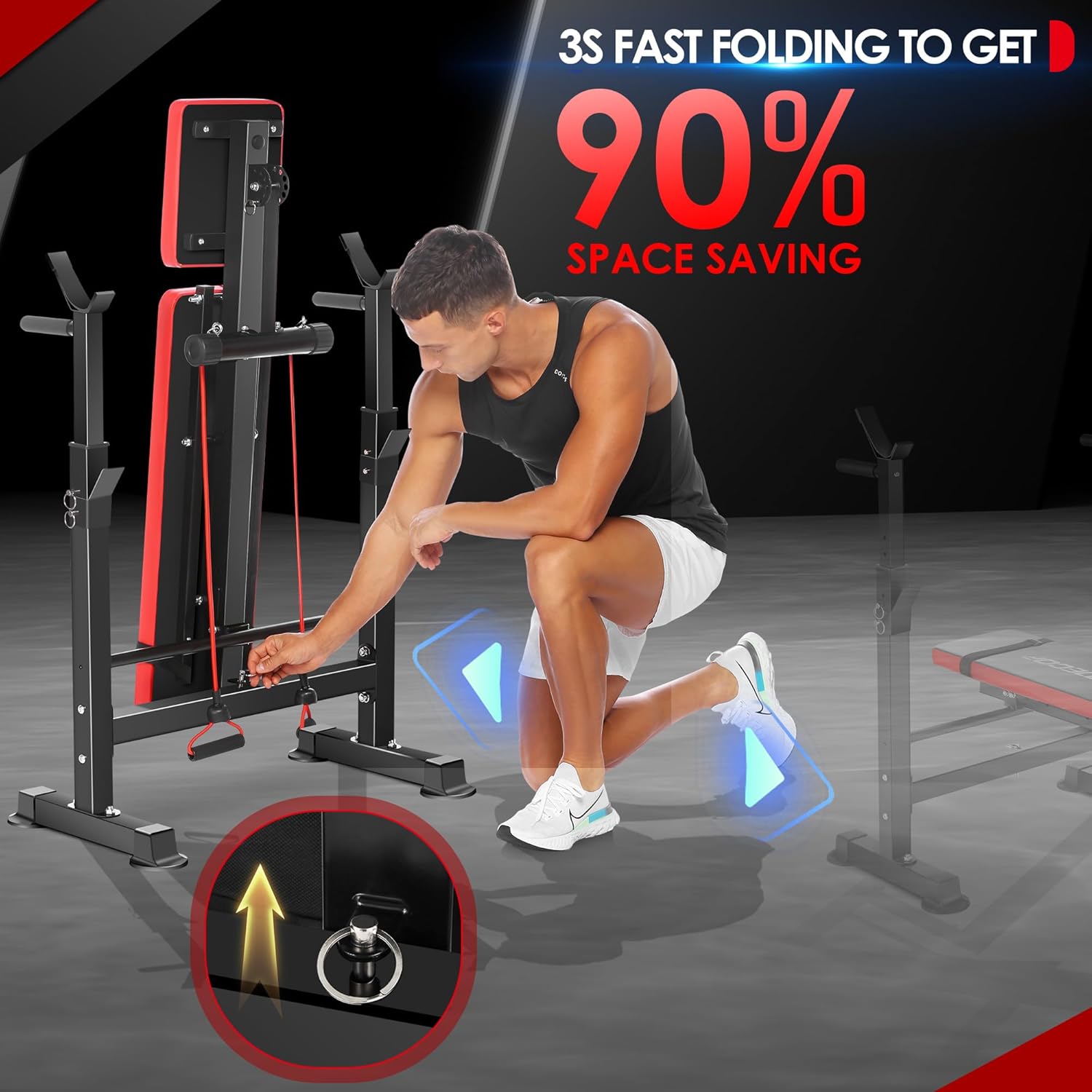FOCOTOS 900LBS All in One Weight Bench Set with Squat Rack Adjustable Workout Bench with Leg Developer Preacher Curl Rack Fitness Strength Training Bench for Home Gym