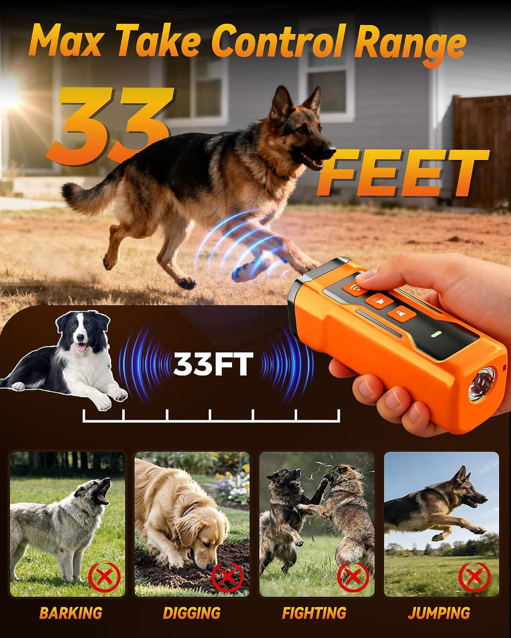 Antyman Dog Bark Deterrent Devices, 3X Ultrasonic Anti Barking Device for Dogs, | 6 Modes Stop Neighbors Dog Barks No More Bark Control, Indoors Outdoors with Flashlight, Safe & Humane Training Tool