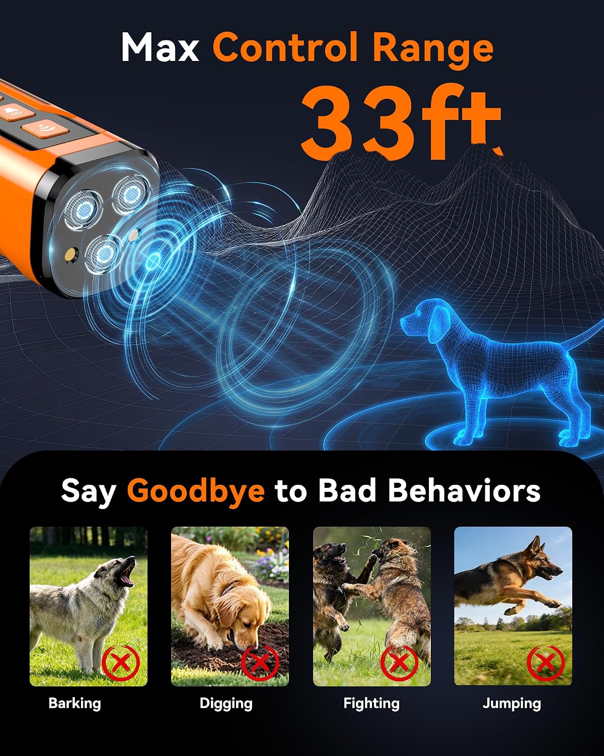 Antyman Dog Bark Deterrent Devices, 3X Ultrasonic Anti Barking Device for Dogs | 6 Modes Stop Neighbors Dog Barks No More Bark Control Indoors Outdoors Safe & Humane Behavior Correct Training Tool