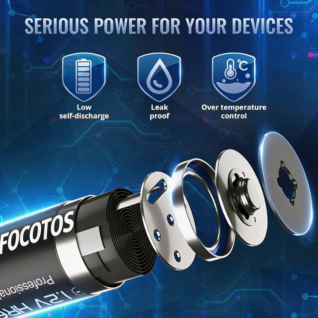 FOCOTOS AA Rechargeable Batteries 8 Pack, High Capacity 2800mAh 1200 Cycles 1.2V NiMH Rechargeable Battery AA