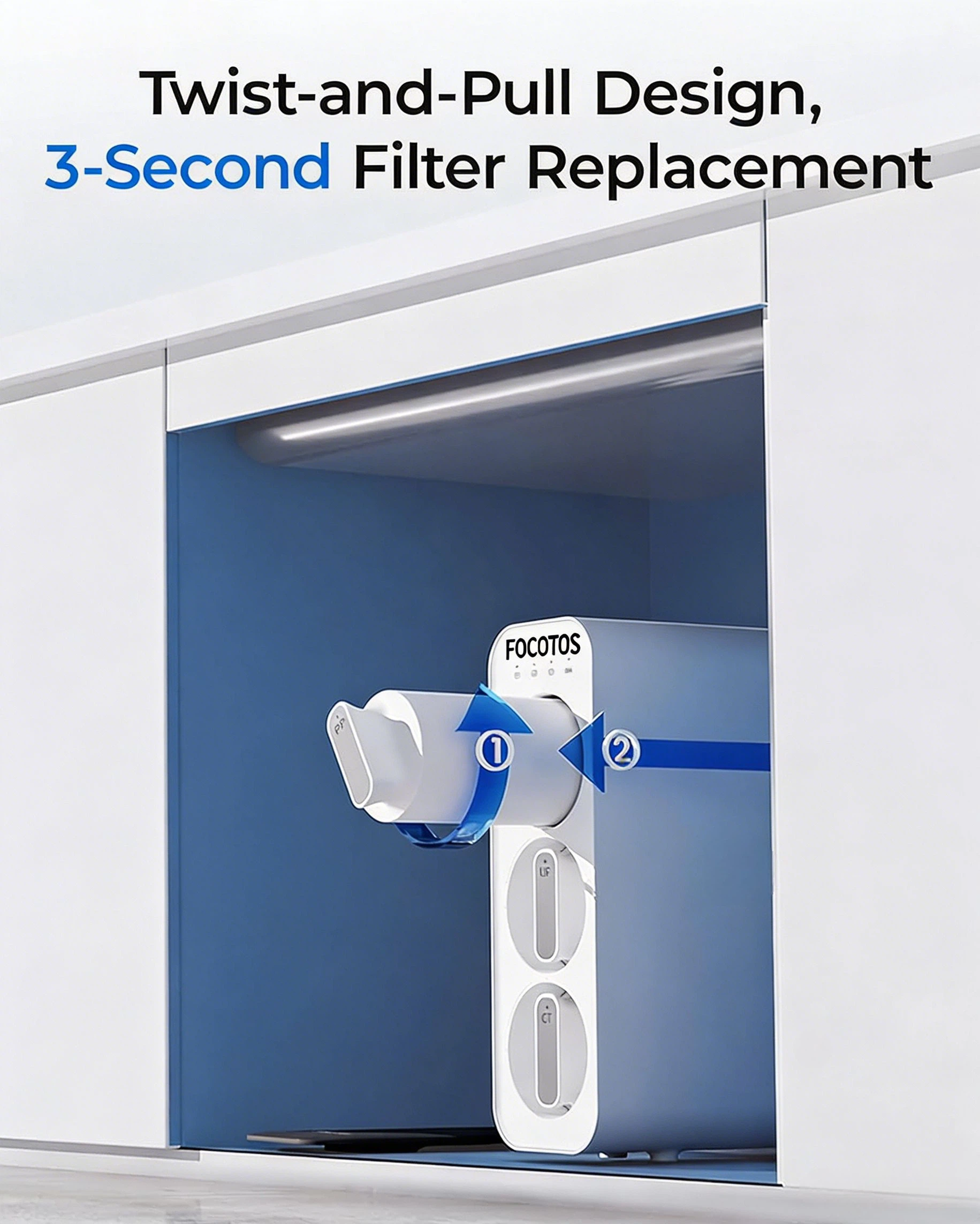 FOCOTOS TSPP Under Sink Sediment Water Filter, Replacement TSU-W 3-Stage Ultra-Filtration Under Sink Water Filter System, 1 Pack