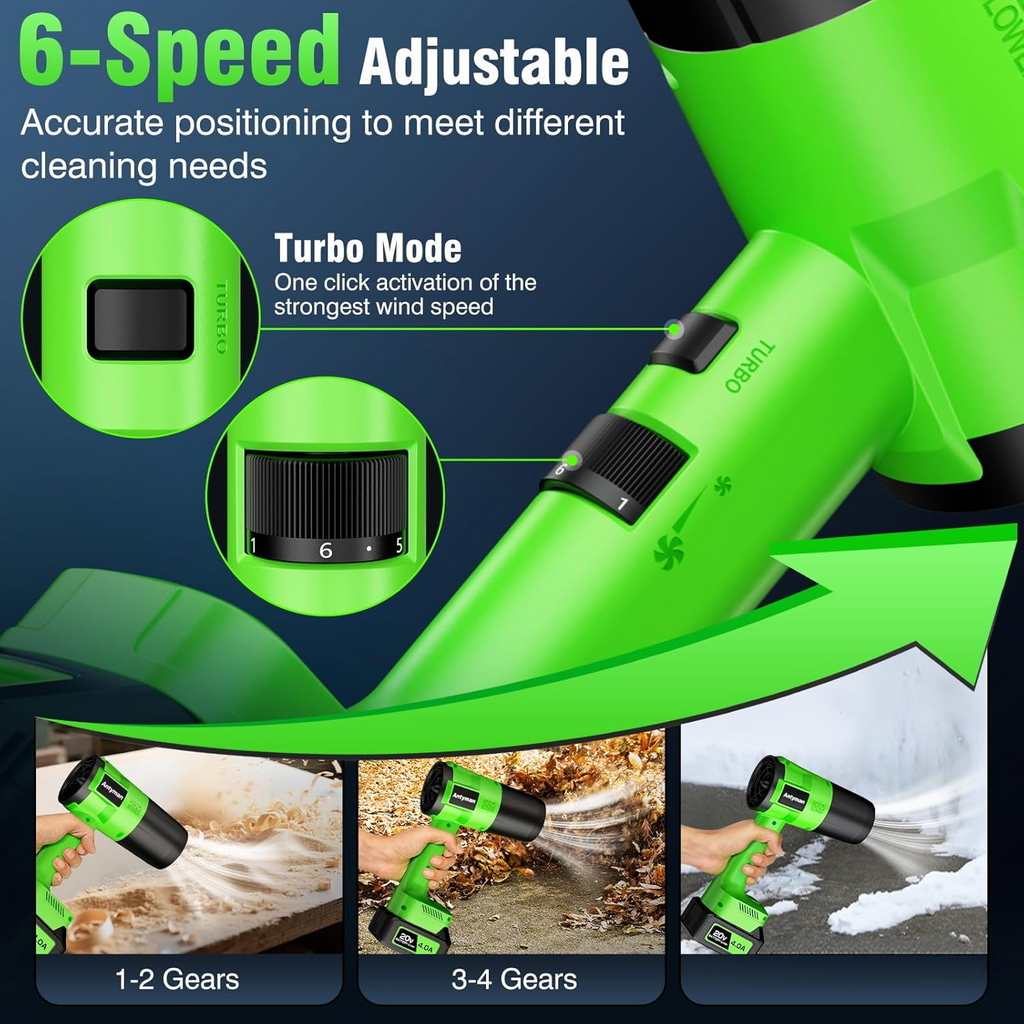 Antyman Leaf Blower Cordless, Handheld Leaf Blower with 2 X 4.0Ah Battery and Charger, Snow Blower with 6 Speed Modes, Lightweight Blowers for Lawn Care, Patio, Yard, Blowing Snow, Leaves, Dust