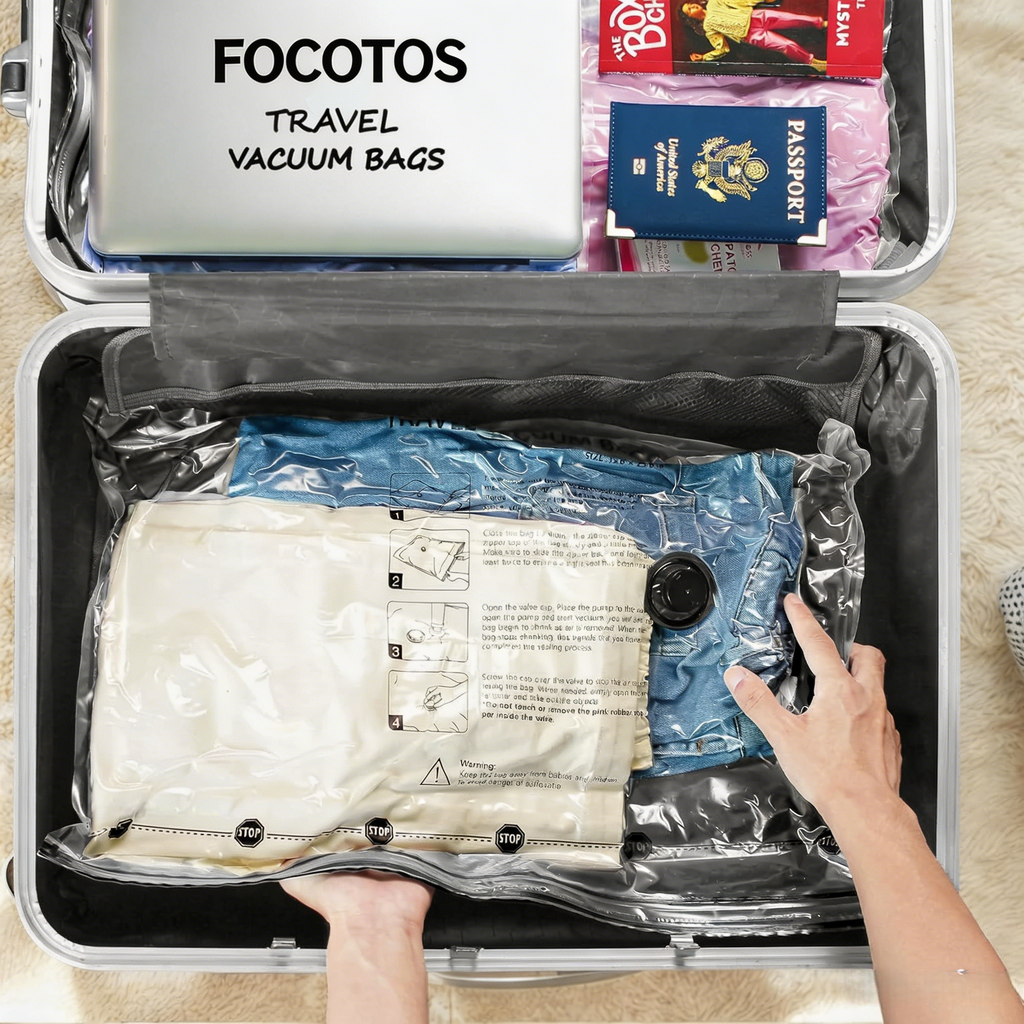 FOCOTOS Travel Vacuum Bags for Clothing with Rechargeable Electric Pump, Compression Packing Cubes Organizer Storage for Luggage Suitcase, Space Saver Seal Bags for Vacation Cruise, 9 Combo