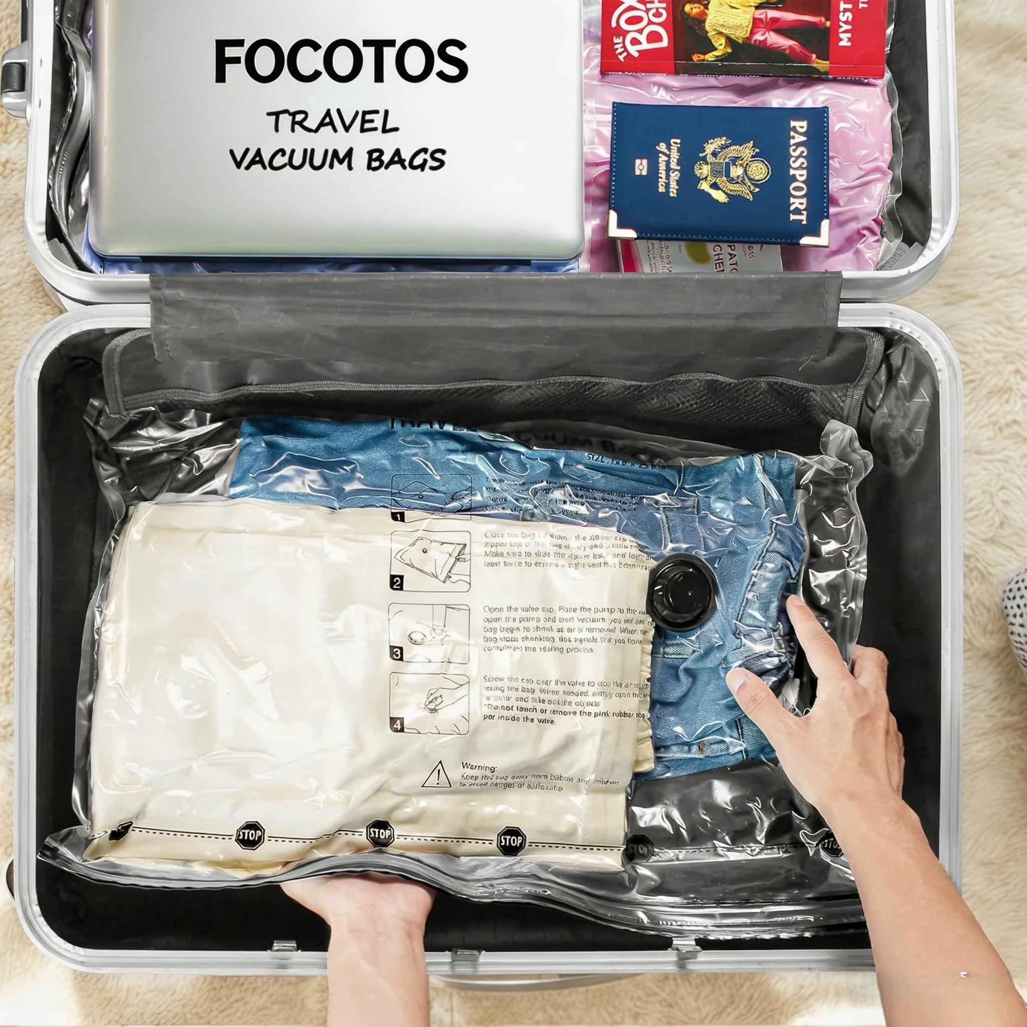 FOCOTOS Travel Vacuum Bags for Clothing with Rechargeable Electric Pump, Compression Packing Cubes Organizer Storage for Luggage Suitcase, Space Saver Seal Bags for Vacation Cruise, 9 Combo