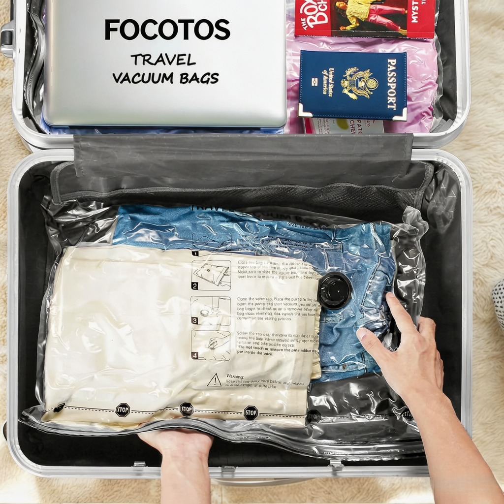 FOCOTOS Travel Vacuum Bags for Clothing with Rechargeable Electric Pump, Compression Packing Cubes Organizer Storage for Luggage Suitcase, Space Saver Seal Bags for Vacation Cruise, 18 Combo