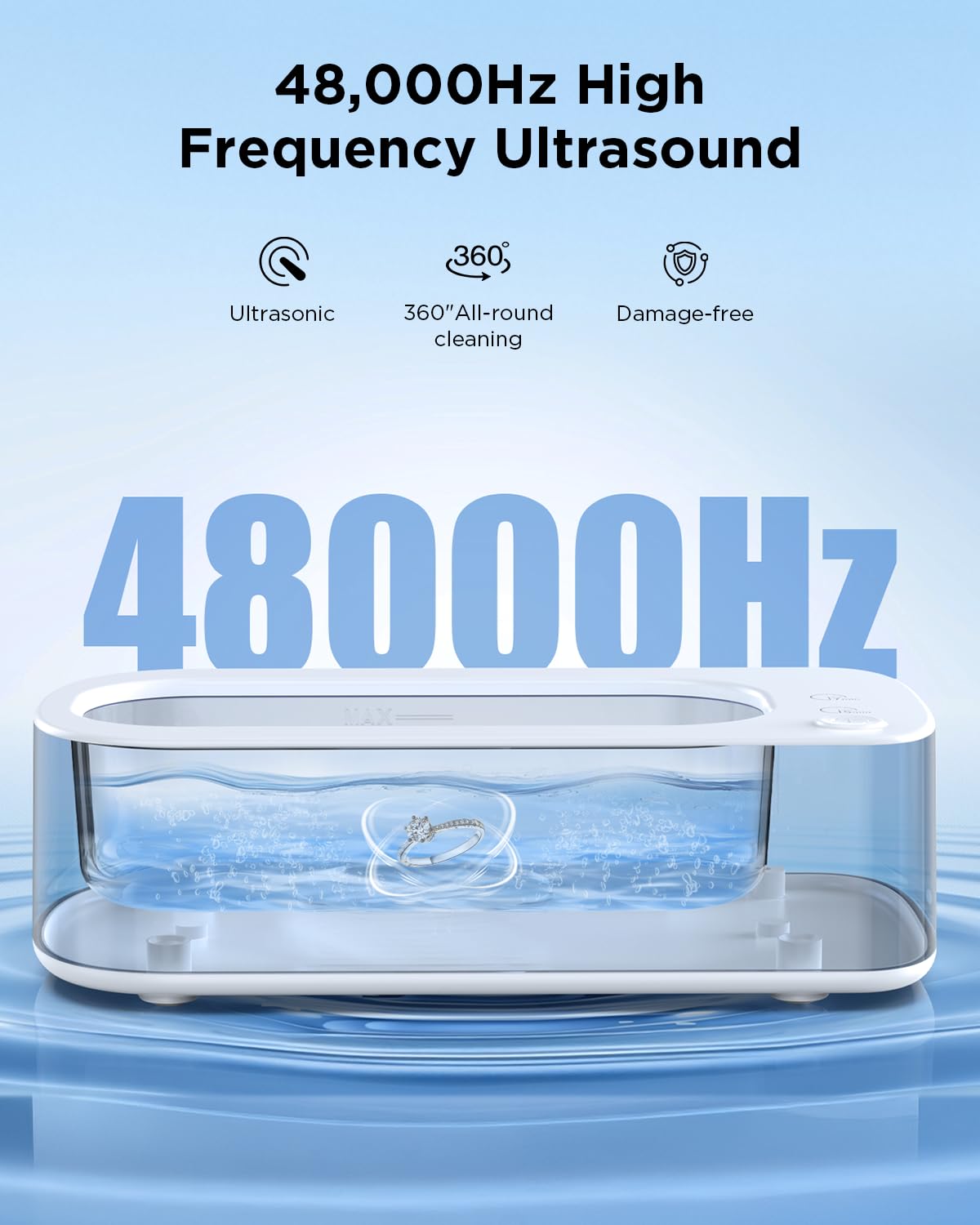 Antyman Ultrasonic Jewelry Cleaner Machine: 48KHz Ultra Sonic Cleaner for Jewelry,Eyeglass,Rings,Watch Band,Dentures,with Dual Cleaning Modes,350ML 304 Stainless Steel Tank,Gift for Wife,Mom,Daughter