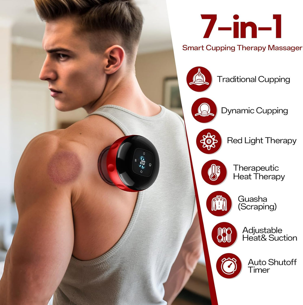 FOCOTOS 2 Pack Cupping Set, 7-in-1 Smart Cupping Therapy Massager. Red Light Cupping Therapy Set with 2 Modes for Targeted Muscle Soreness,Tighter Skin,Cupping Kit with 20 Levels Suction and Heat and Gua Sha