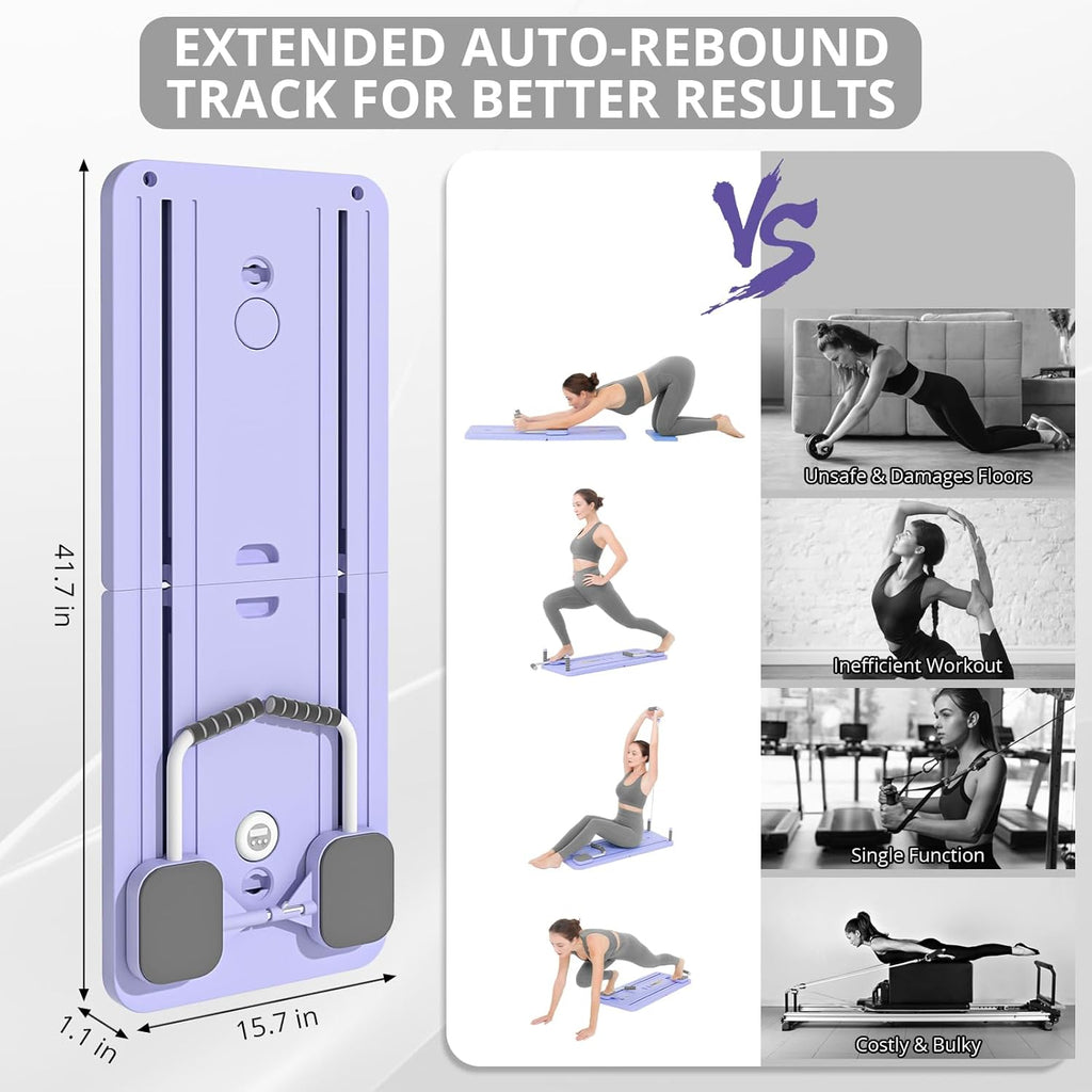 FOCOTOS Pilates Board - Pilates Reformer Set, Multi-Purpose Foldable Pilates Reformer Board for Home, 5 in 1 Pilates Sliding Board
