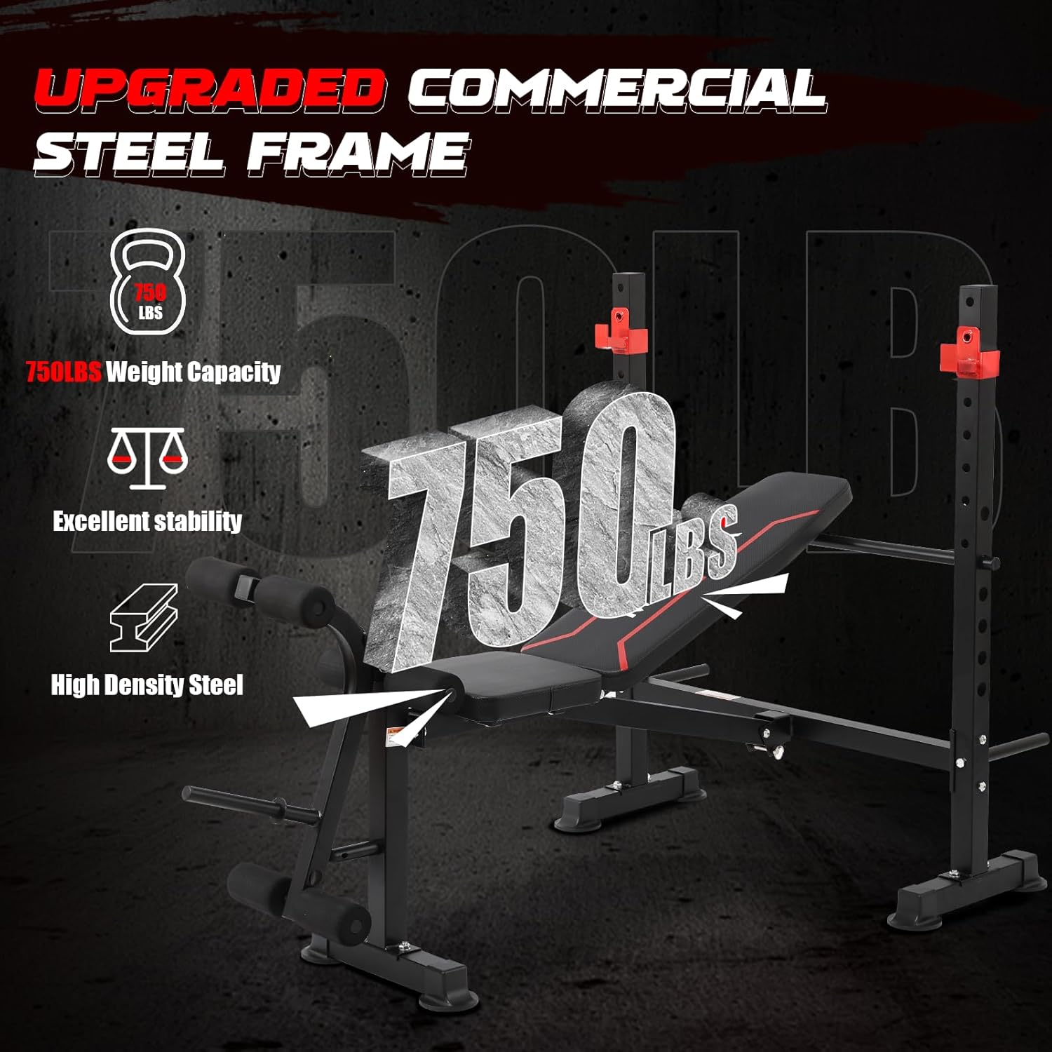 FOCOTOS Foldable 1500LBS Capacity 8 IN 1 Weight Bench Set with Leg Extension/Squat Rack/Preacher Curl, Adjustable Bench Press for Home Gym Full Body Workout (US Stock)
