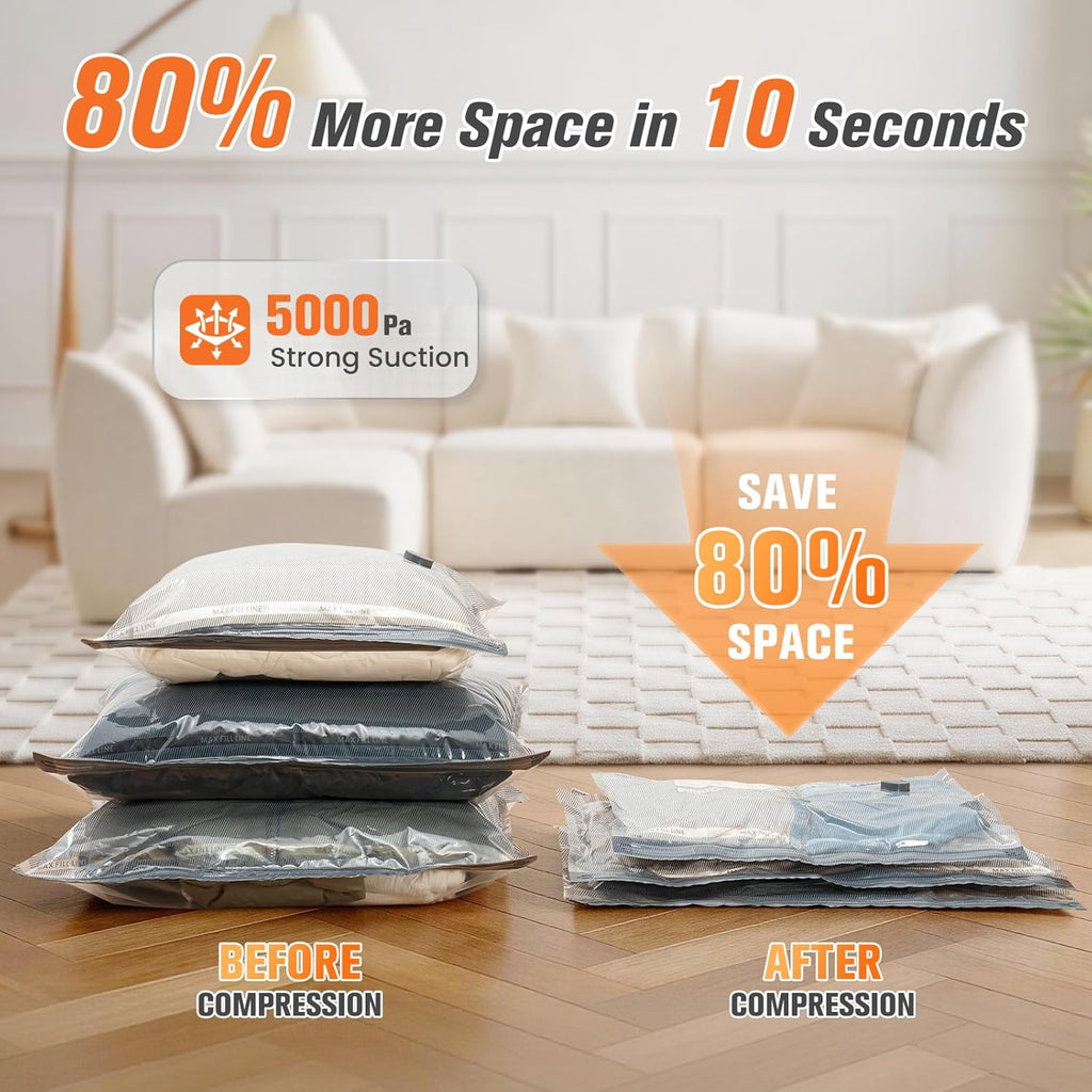FOCOTOS 15 Pack Vacuum Storage Bags for Travel with Cordless Pump, Space Saver Bags for Clothes, Compression Packing Bags for Luggage, 15 Combo Size