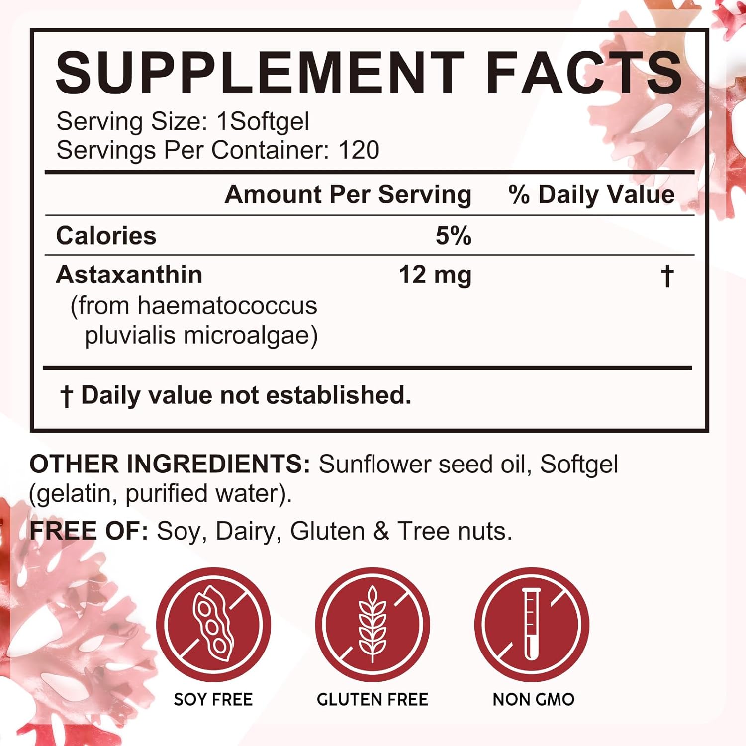 FOCOTOS Astaxanthin 12mg, 120 Softgels, 4 Month Supply, Astaxanthin Antioxidant Supplements, Supports Eye, Joint, Internal Circulation, Skin Health