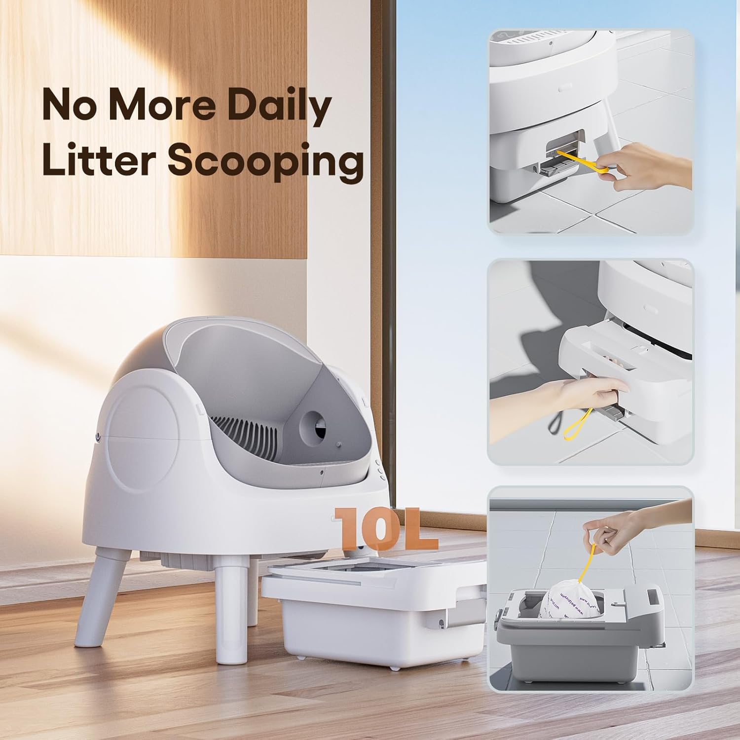 FOCOTOS Self Cleaning Cat Litter Box, Automatic Litter Box for Multiple Cats, Integrated Safety Protection with Open-Top Design