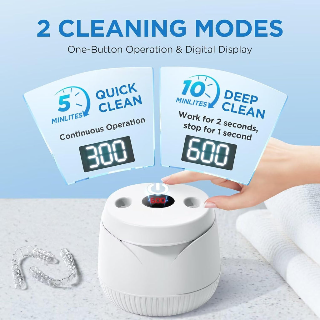 Antyman Dental Ultrasonic Retainer Cleaner Machine: 45kHz Dental Cleaning Pod with Digital Timer & 200ML, Cleaning for Dentures, Mouth Guards, Aligners, Night Guards, Braces, Toothbrush Heads & Jewelry, White