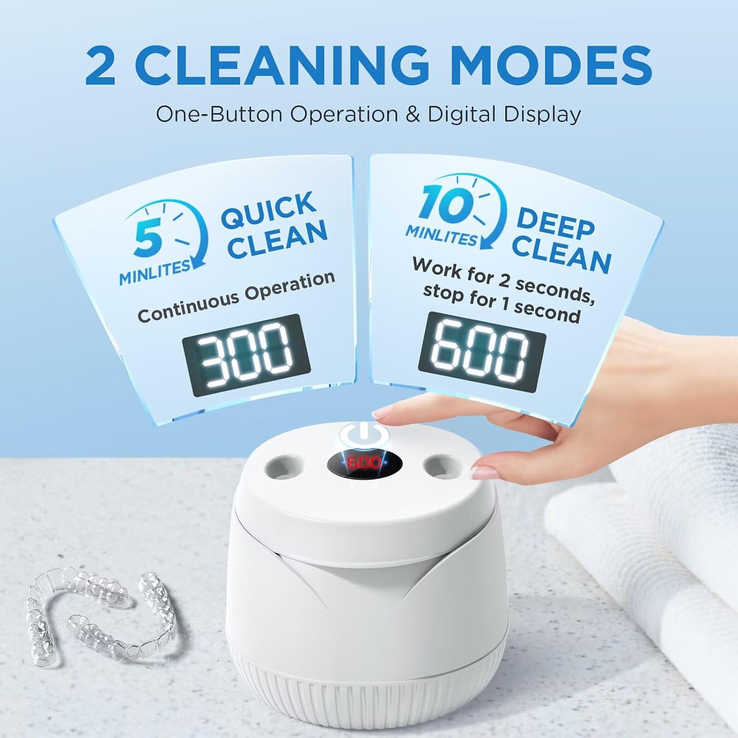 Antyman Dental Ultrasonic Retainer Cleaner Machine: 45kHz Dental Cleaning Pod with Digital Timer & 200ML, Cleaning for Dentures, Mouth Guards, Aligners, Night Guards, Braces, Toothbrush Heads & Jewelry, White