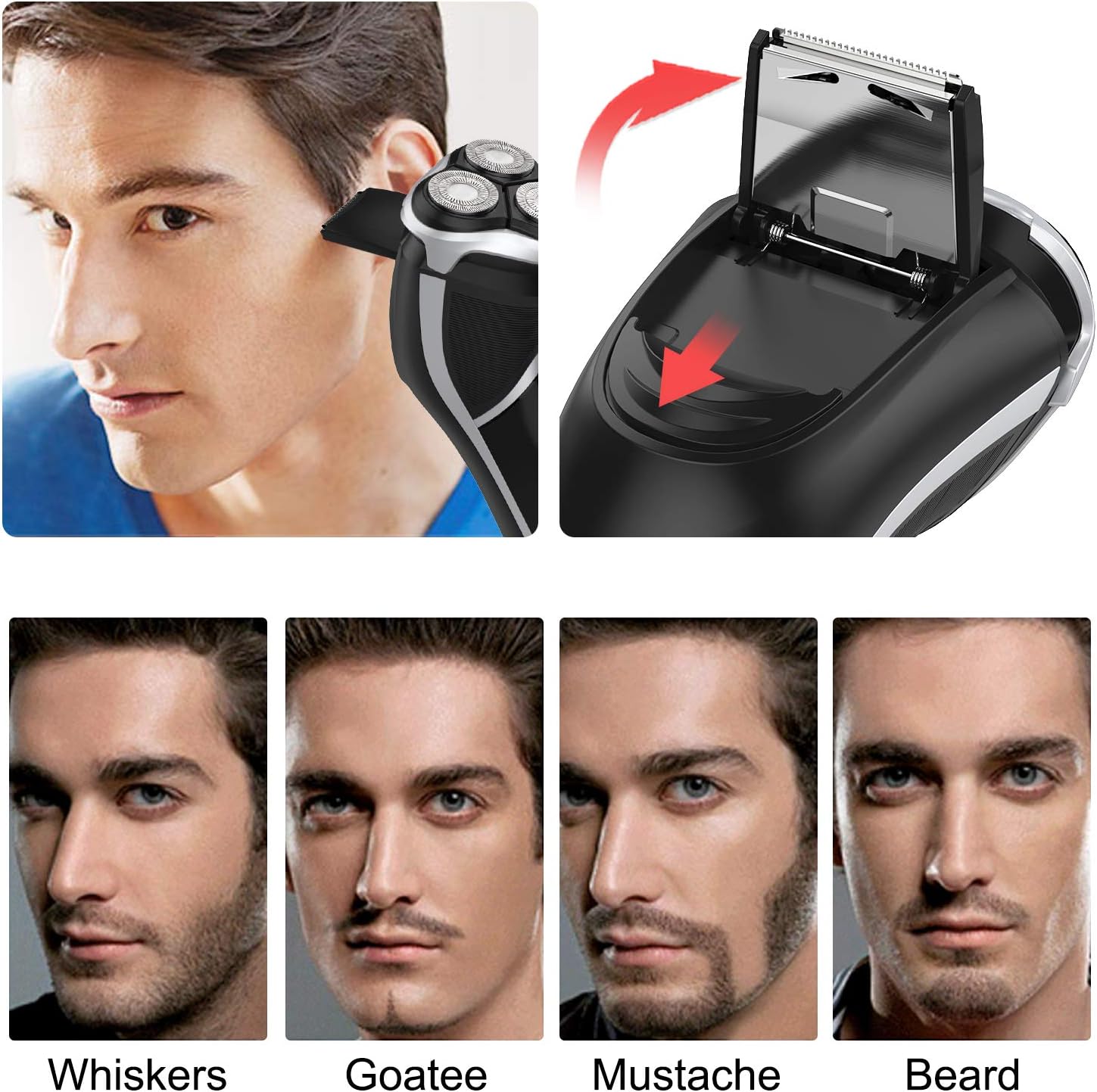 Men's Electric Shaver - FOCOTOS Corded and Cordless Rechargeable 3D Rotary Shaver Razor for Men with Pop-up Sideburn Trimmer Wet and Dry, IPX7 Waterproof, Plug & Play